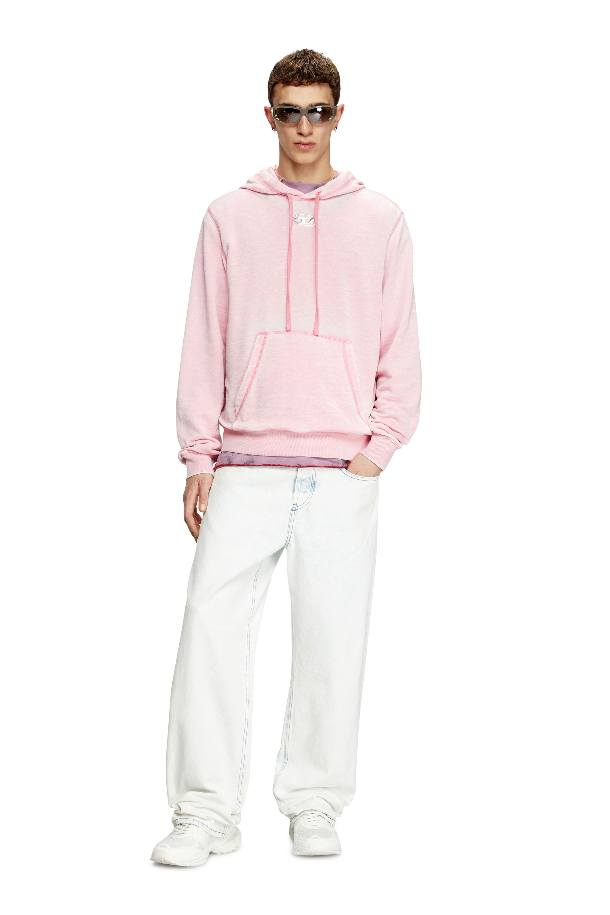 Diesel - S-GINN-HOOD-PAK, Herren Burnout-Hoodie mit Logo aus Metall in Rosa - 1