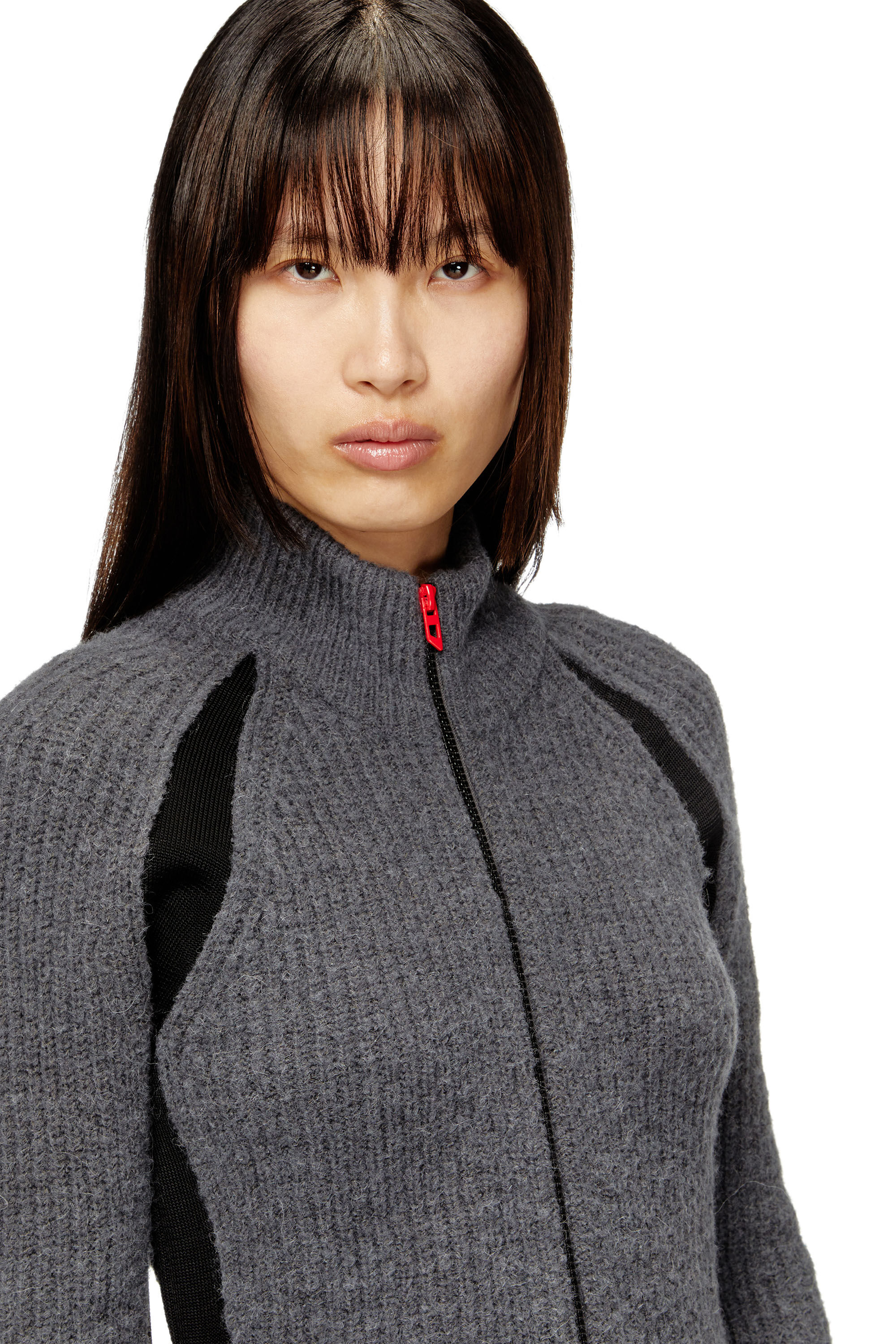 Diesel - M-LOUISE, Damen Strickjacke aus Alpakamischung mit kontrastierenden Einsätzen in Grau - 5