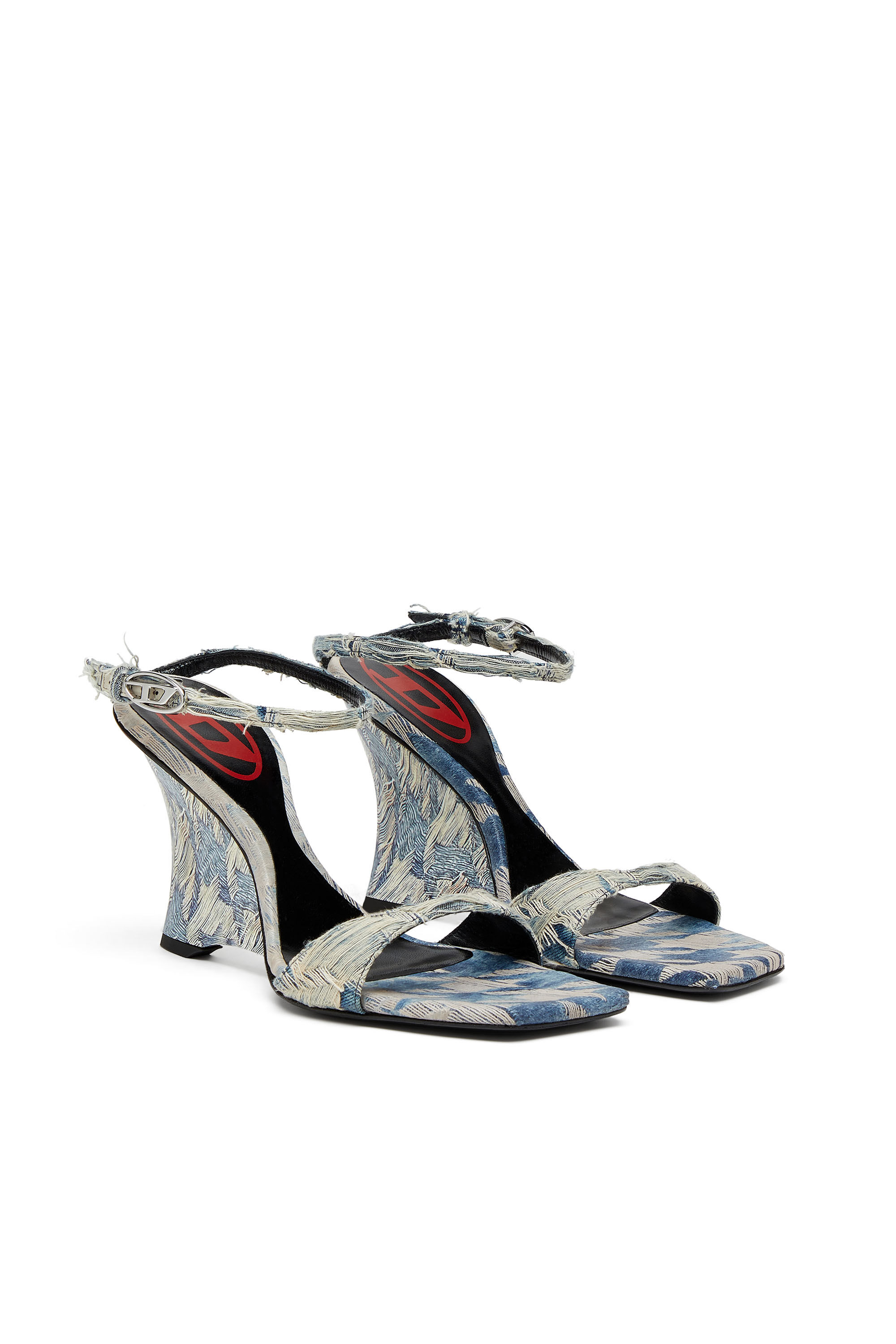 Diesel - D-AMBER SANDAL WEDGE, Damen Keilsandalen aus Jacquard-Denim in Hellblau - 1