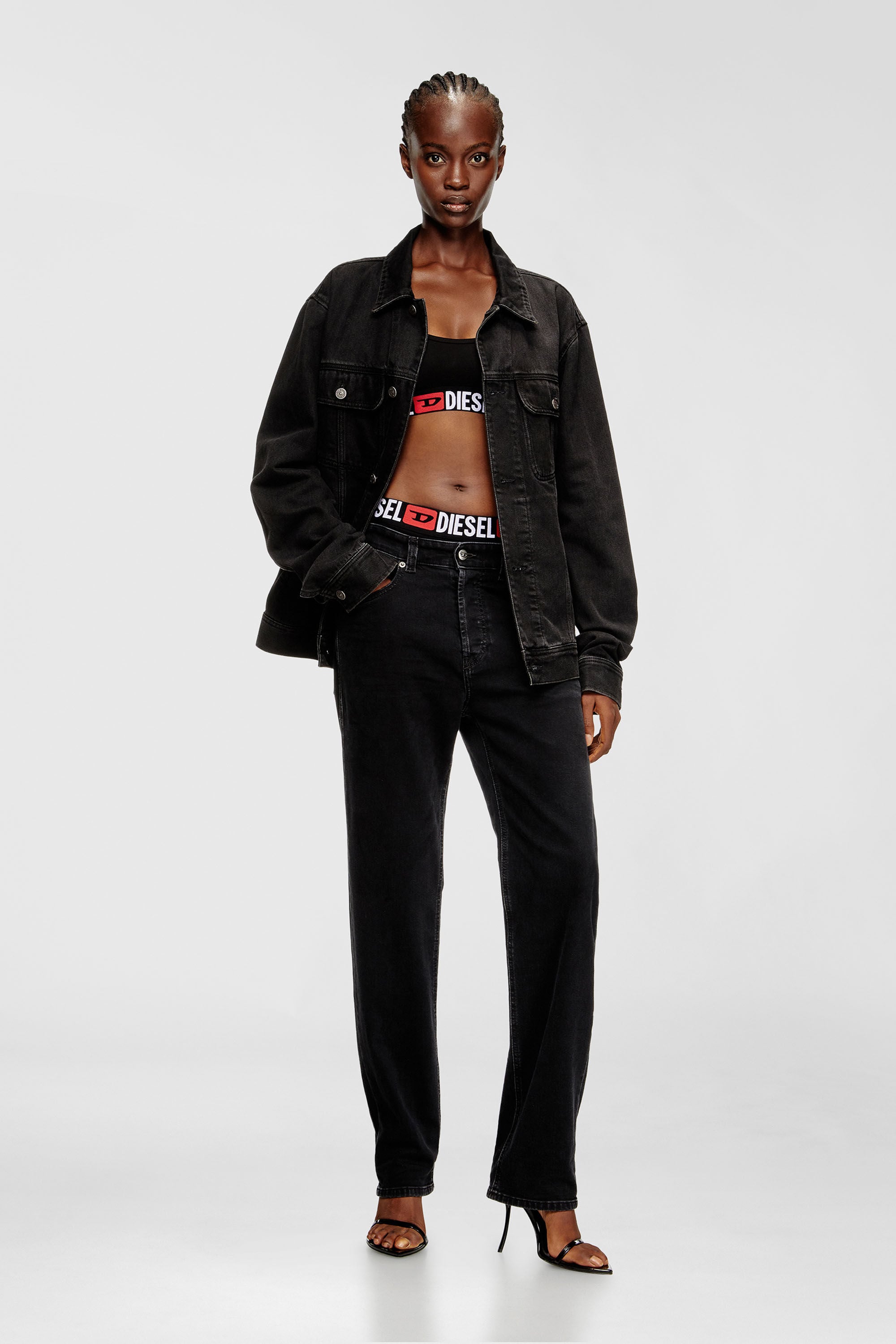Diesel - UFSB-ORIBA, Damen Bralette mit Logoband in Schwarz - 6