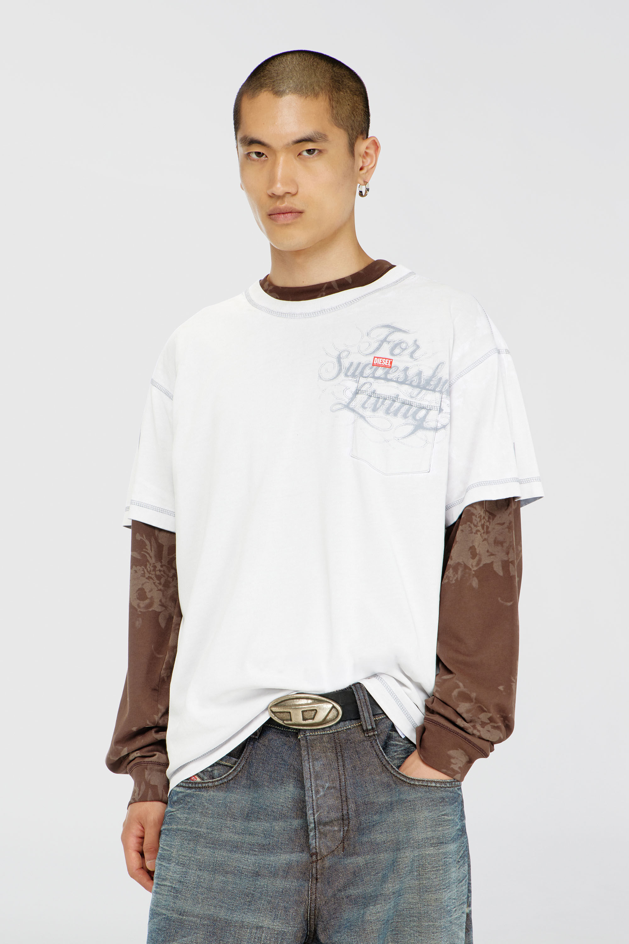 Diesel - T-NORM-POCKET-AA1, Herren T-Shirt mit Brusttasche und Grafikprint in Wei&szlig; - 3