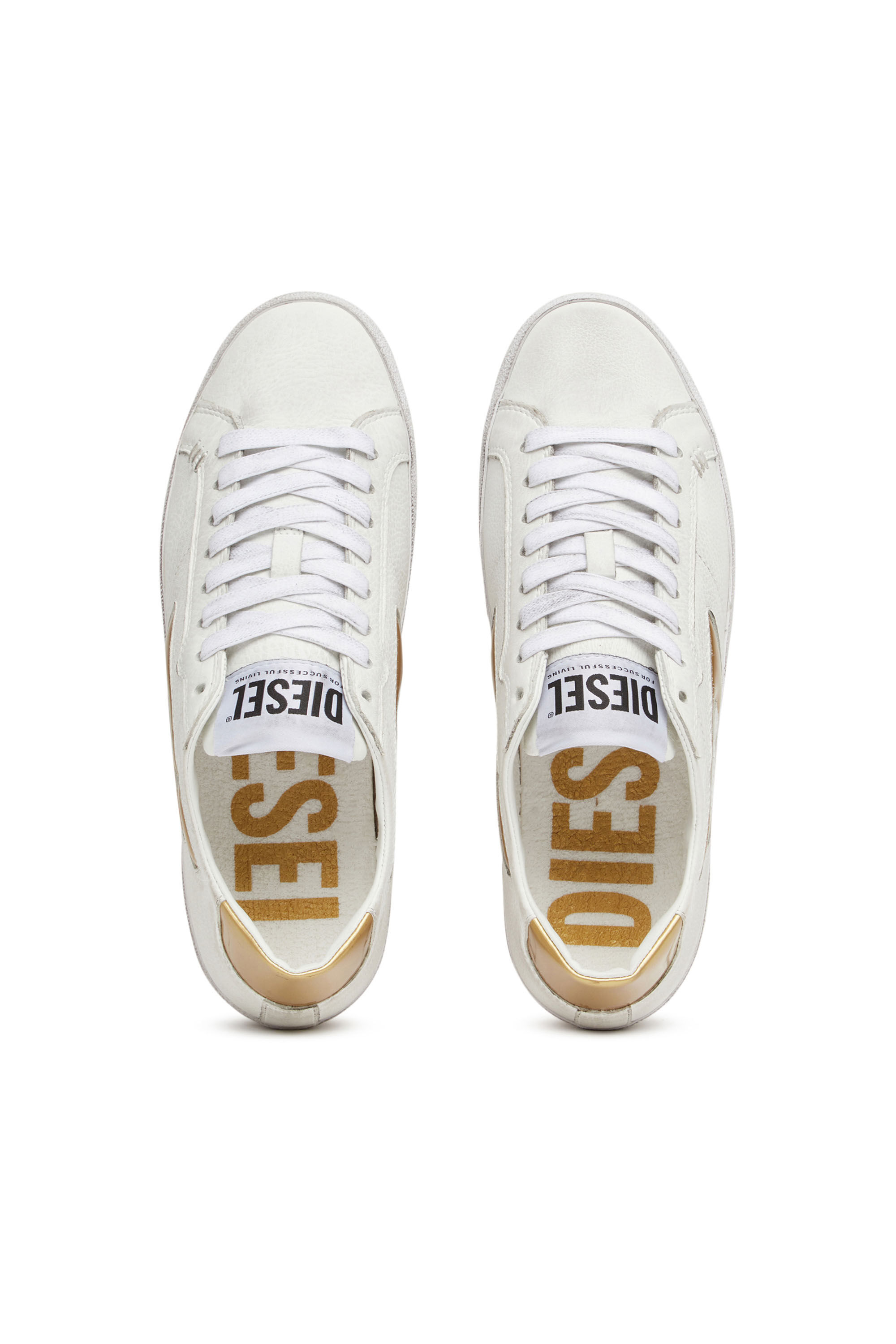 Diesel - S-LEROJI LOW W, Damen S-Leroji Low W - Low Tops mit Metallic-D-Logo in Weiss/Gelb - 4