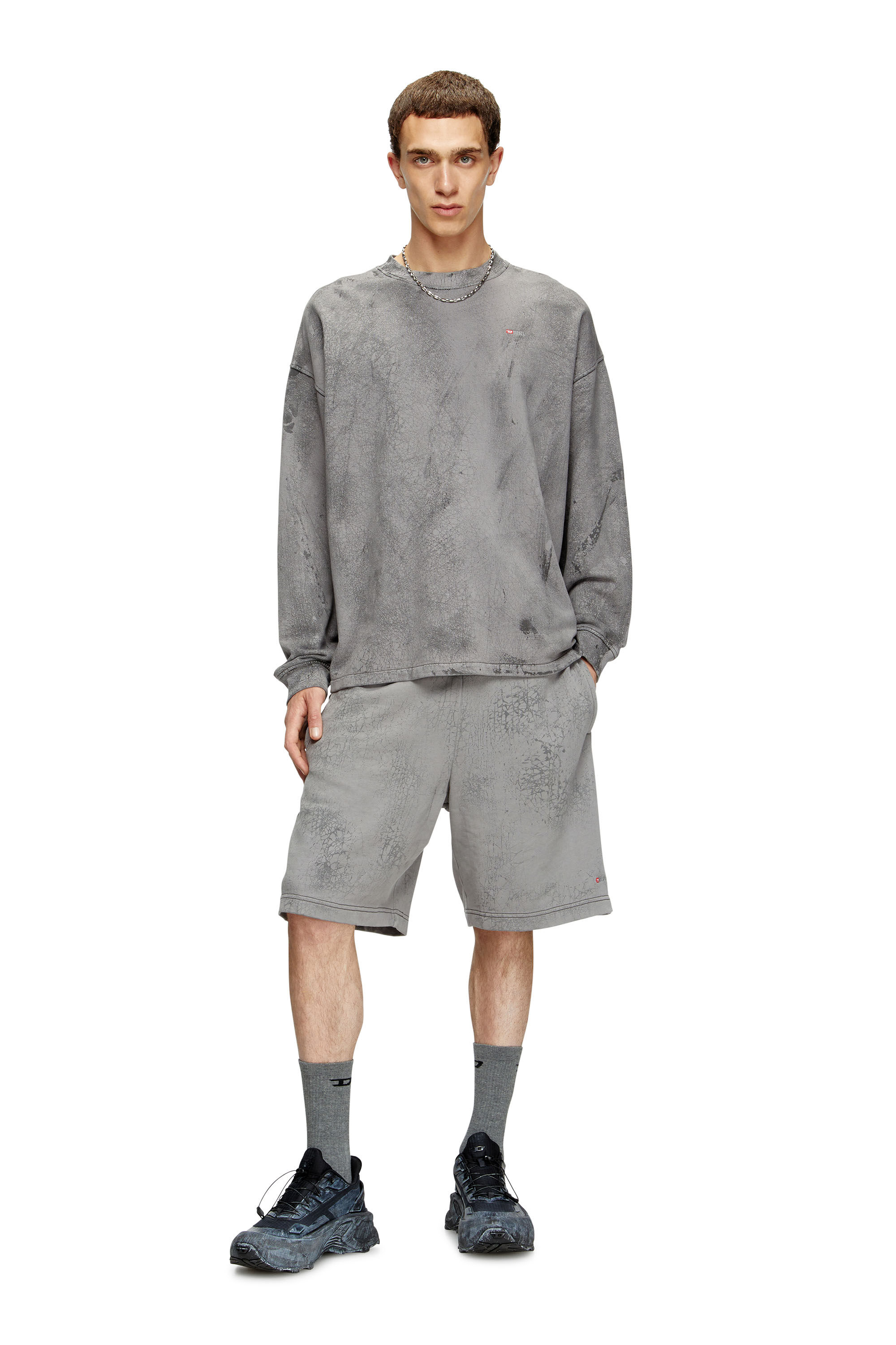 Diesel - P-CREW, Herren Shorts aus gewachstem Jersey in Grau - 1