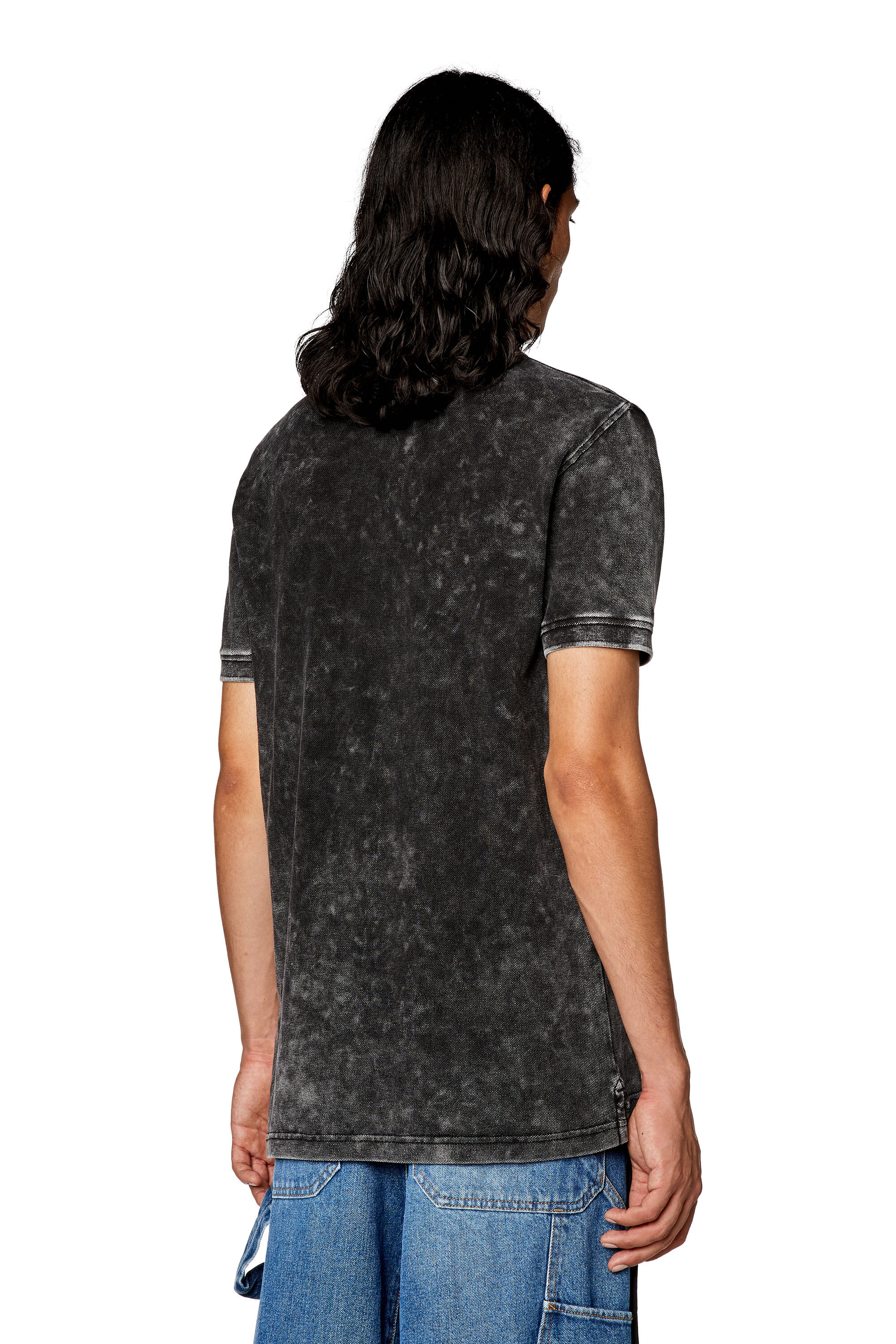 Diesel - T-SMITH-ZIP, Man Polo shirt in faded piqué in Black - Image 4