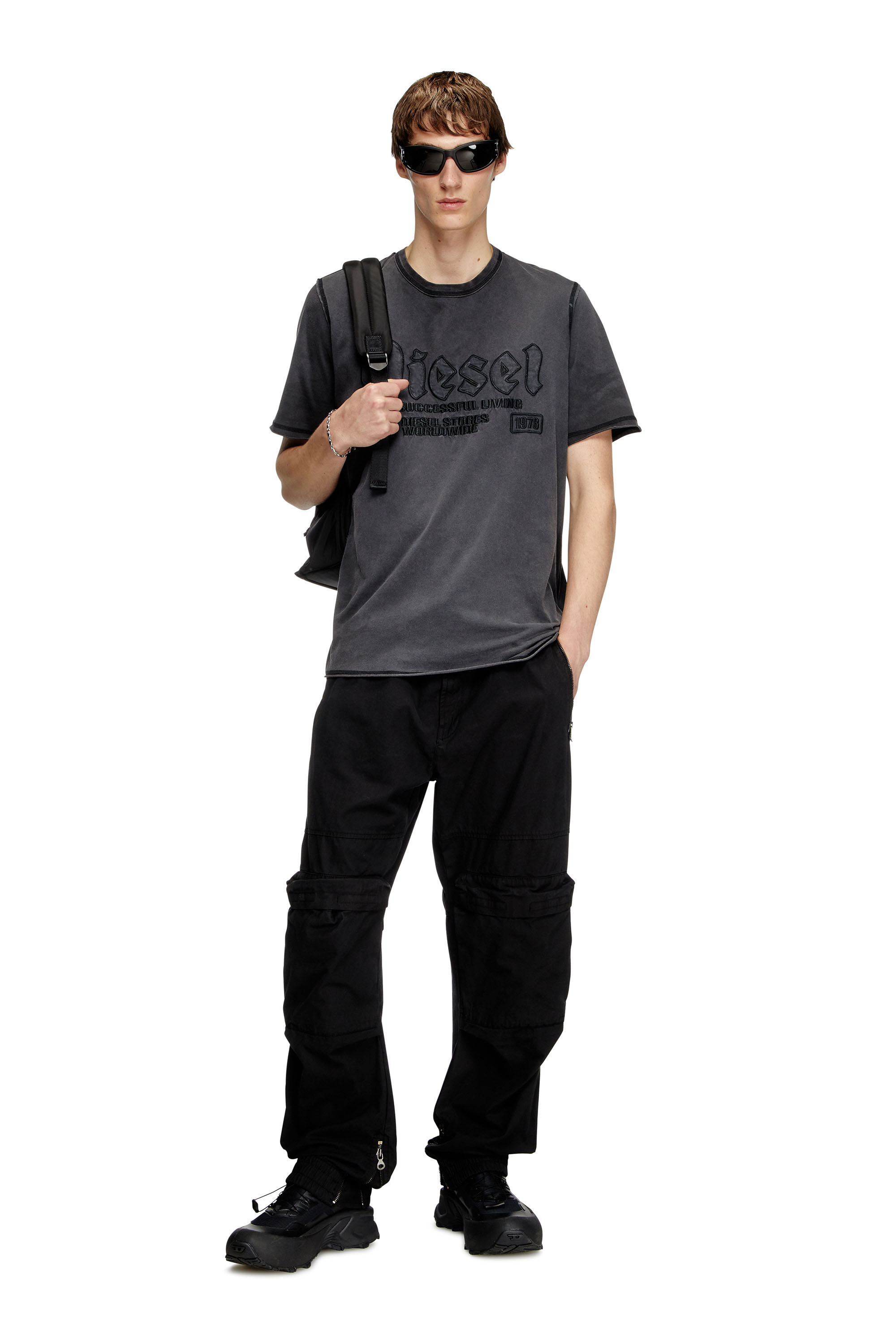 Herren Cargohose aus verblasster Biobaumwolle | Schwarz | Diesel