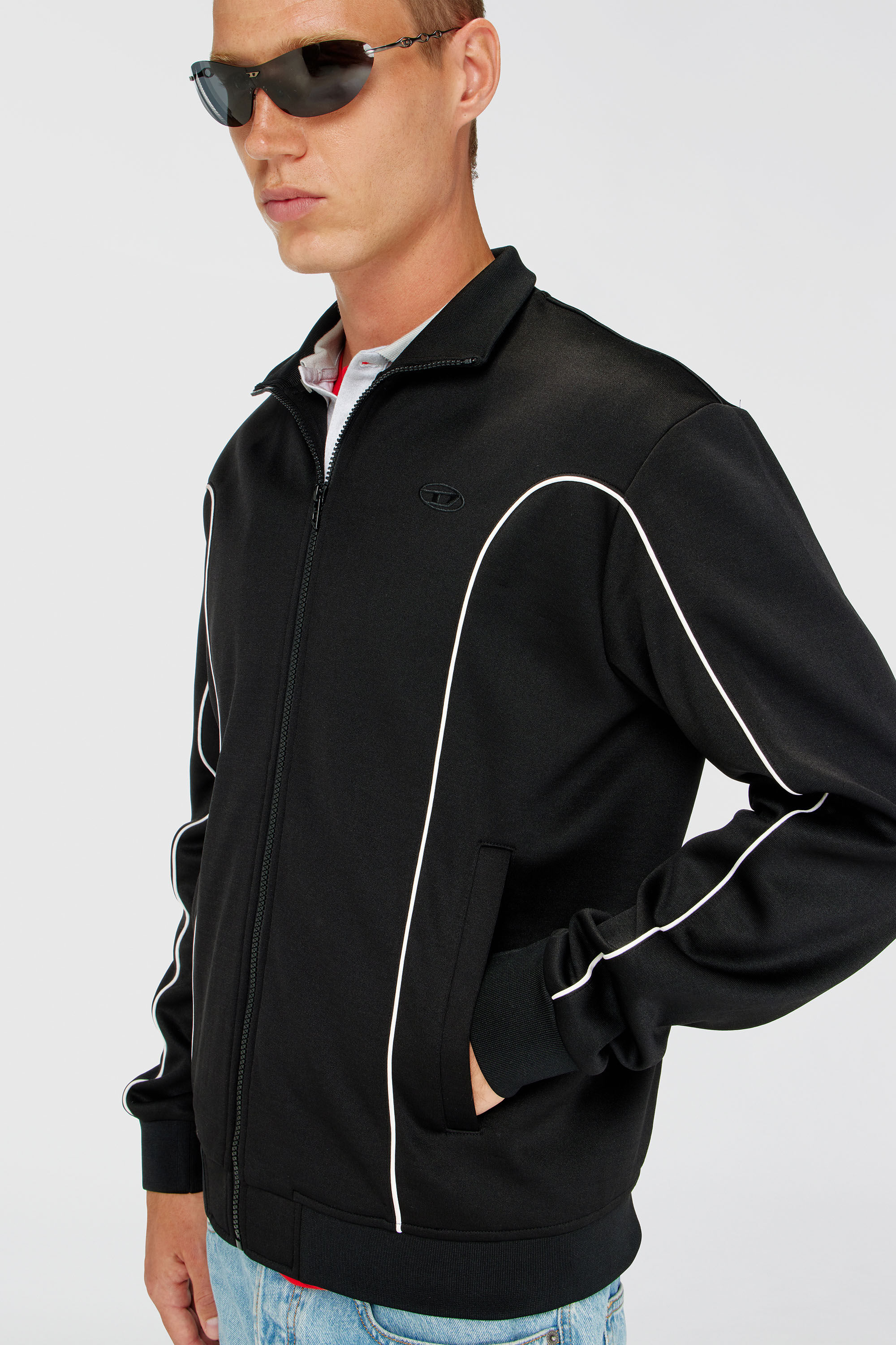 Diesel - S-LOCKING-DO, Herren Sweatjacke aus Sweatstoff mit kontrastierenden Paspeln in Schwarz - 5