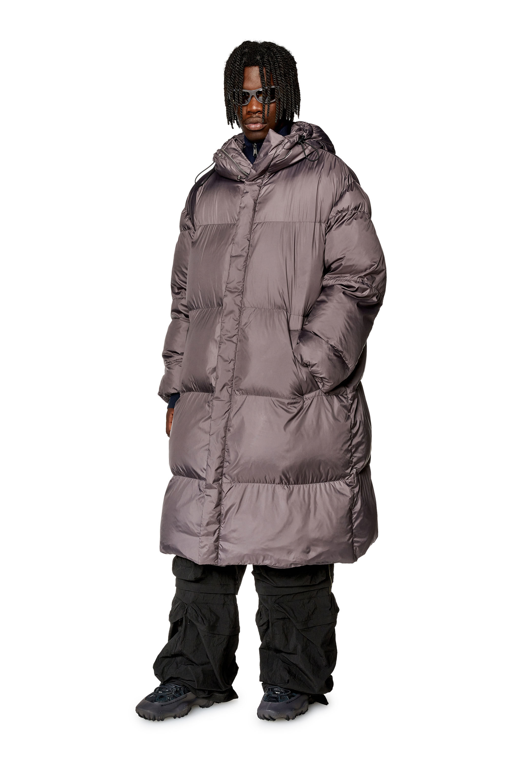 Men's Puffer coat with stitched oval D logo | Grey | Diesel