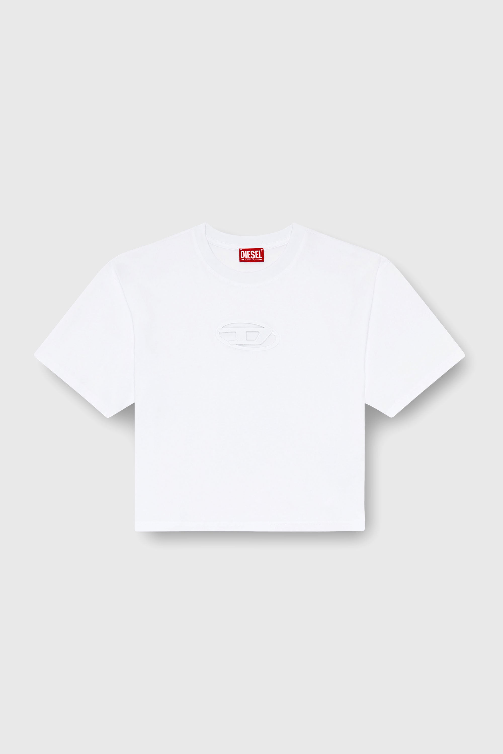 Diesel - T-BUXT-CROP-OD, Damen Kastiges T-Shirt mit ausgeschnittenem Oval D-Logo in Wei&szlig; - 2