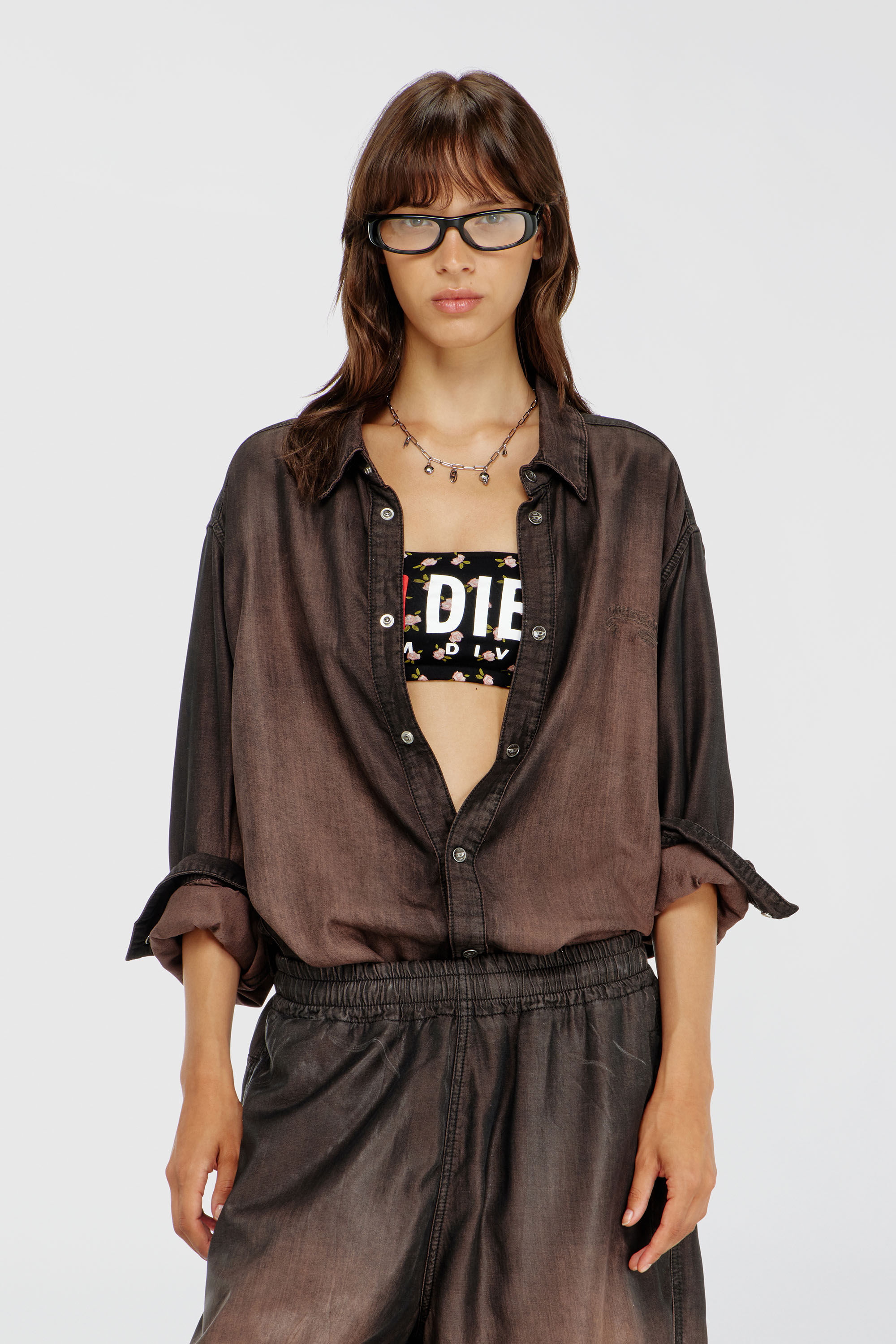 Diesel - MELANIE-C-D-CORE, Damen Bandeau-BH aus Baumwolle mit all-over Blumenprint in Schwarz - 5
