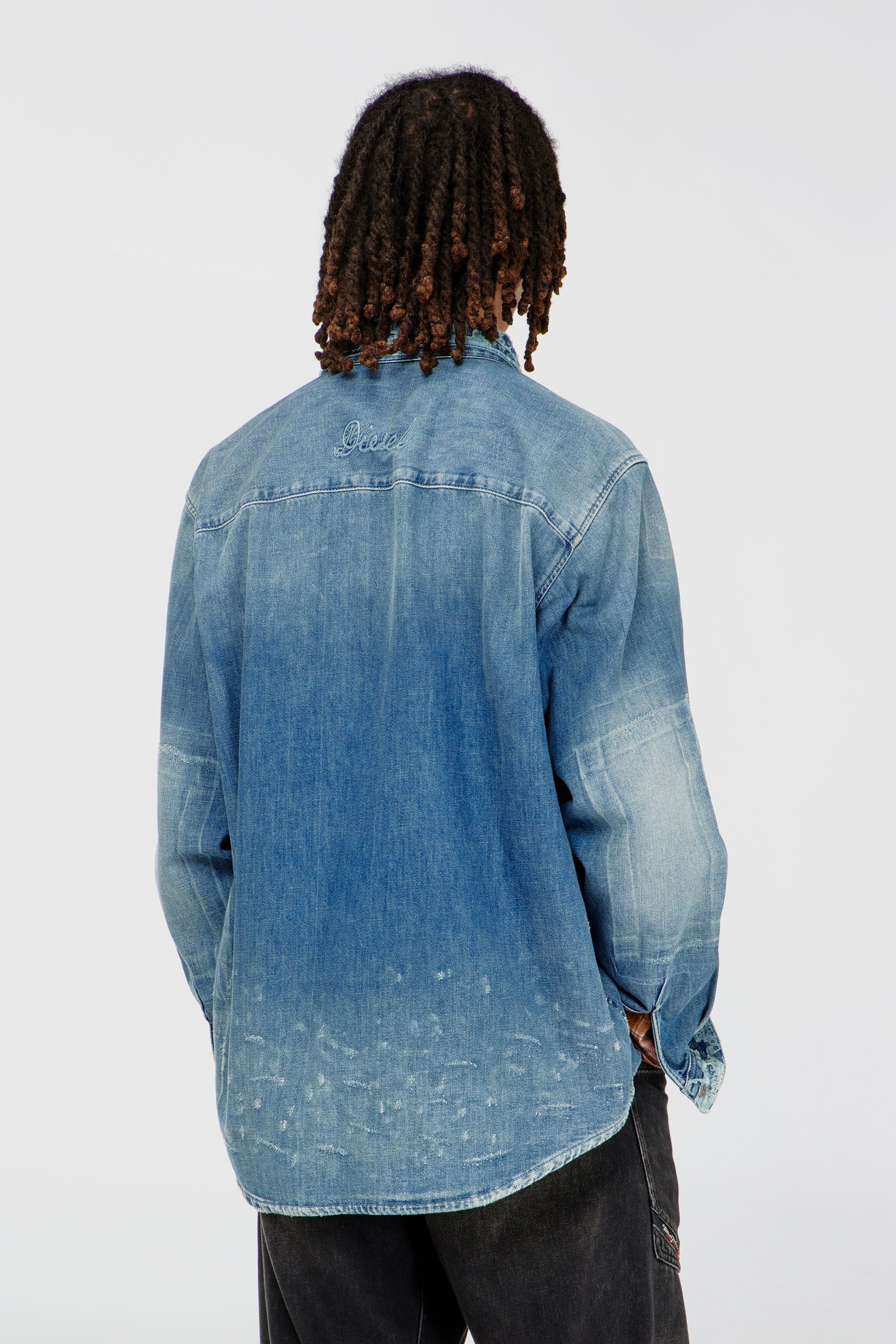 Diesel - D-SIMPLY, Herren Hemd aus distressed Patch-Effekt-Denim in Mittelblau - 4