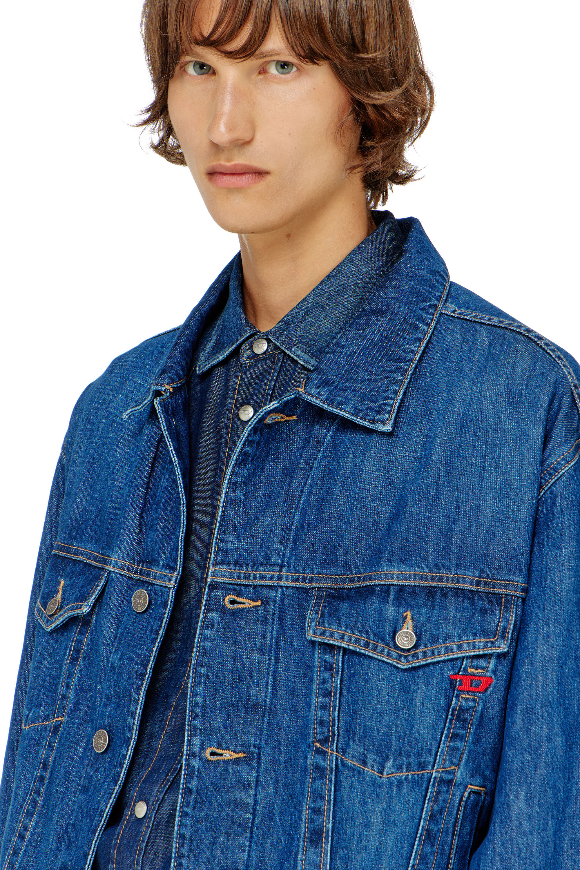 Diesel - D-RANGER, Herren Truckerjacke aus Denim in Mittelblau - 5