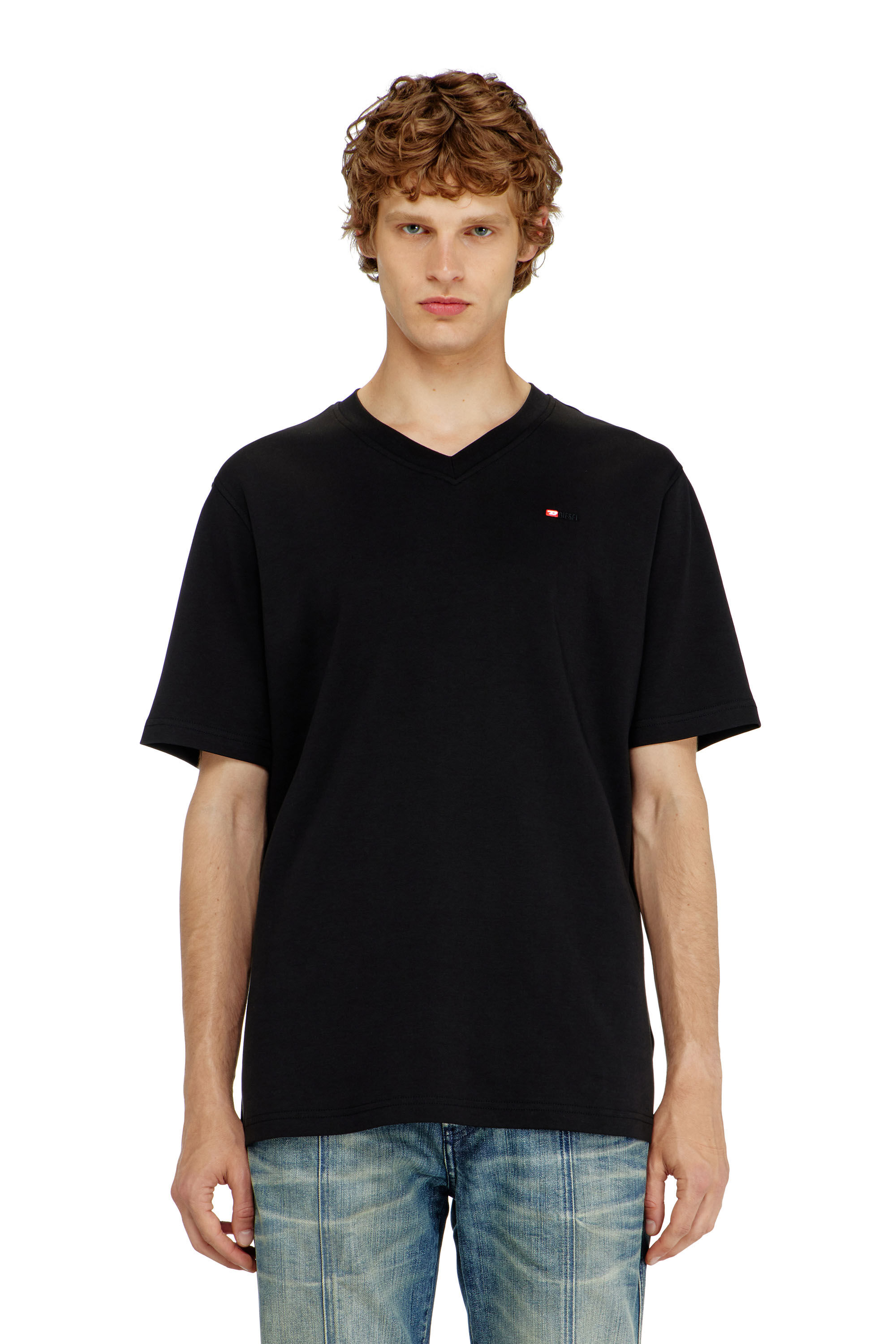 Diesel - T-ADJUST-V-MICRODIV, Herren T-Shirt mit V-Ausschnitt und Mikro-Logo-Stickerei in Schwarz - 3