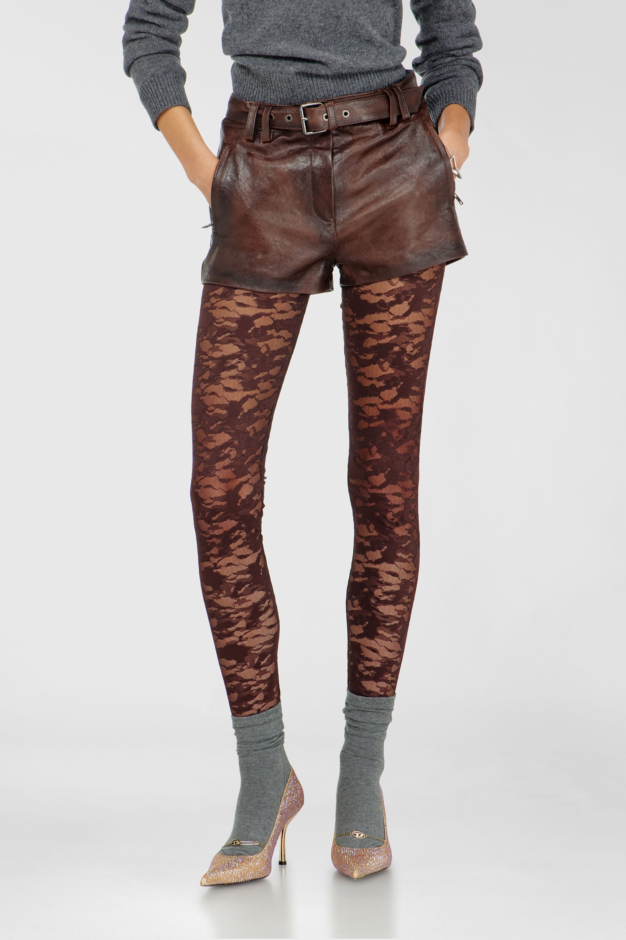 Diesel - HAYLEY-UTLT, Damen Leggings aus Nylon mit camouflage-Spitze in Dunkelbraun - 5