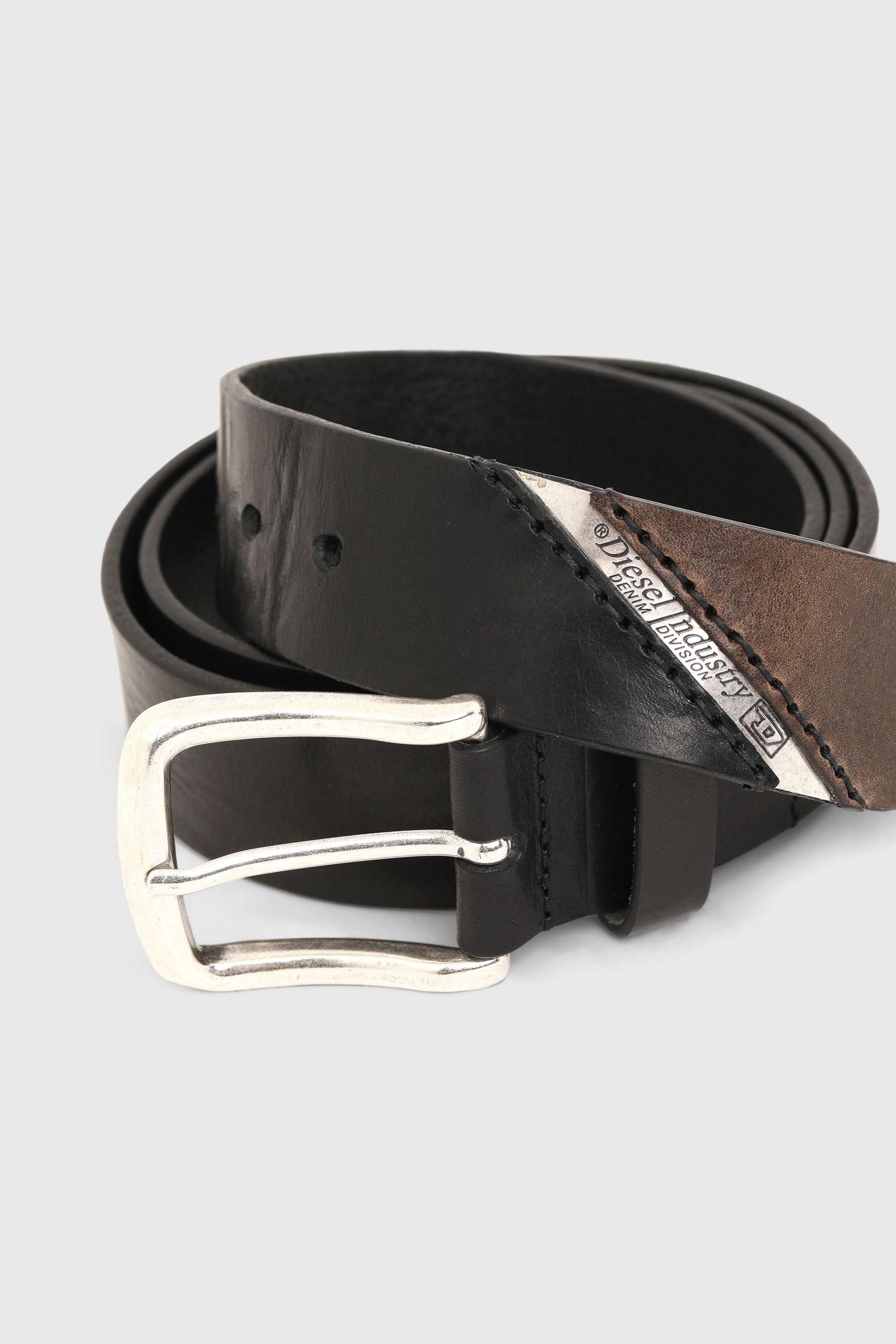Diesel - B-LINE, Herren 3.9cm G&uuml;rtel aus behandeltem Leder mit Diesel-Logo in Schwarz - 2
