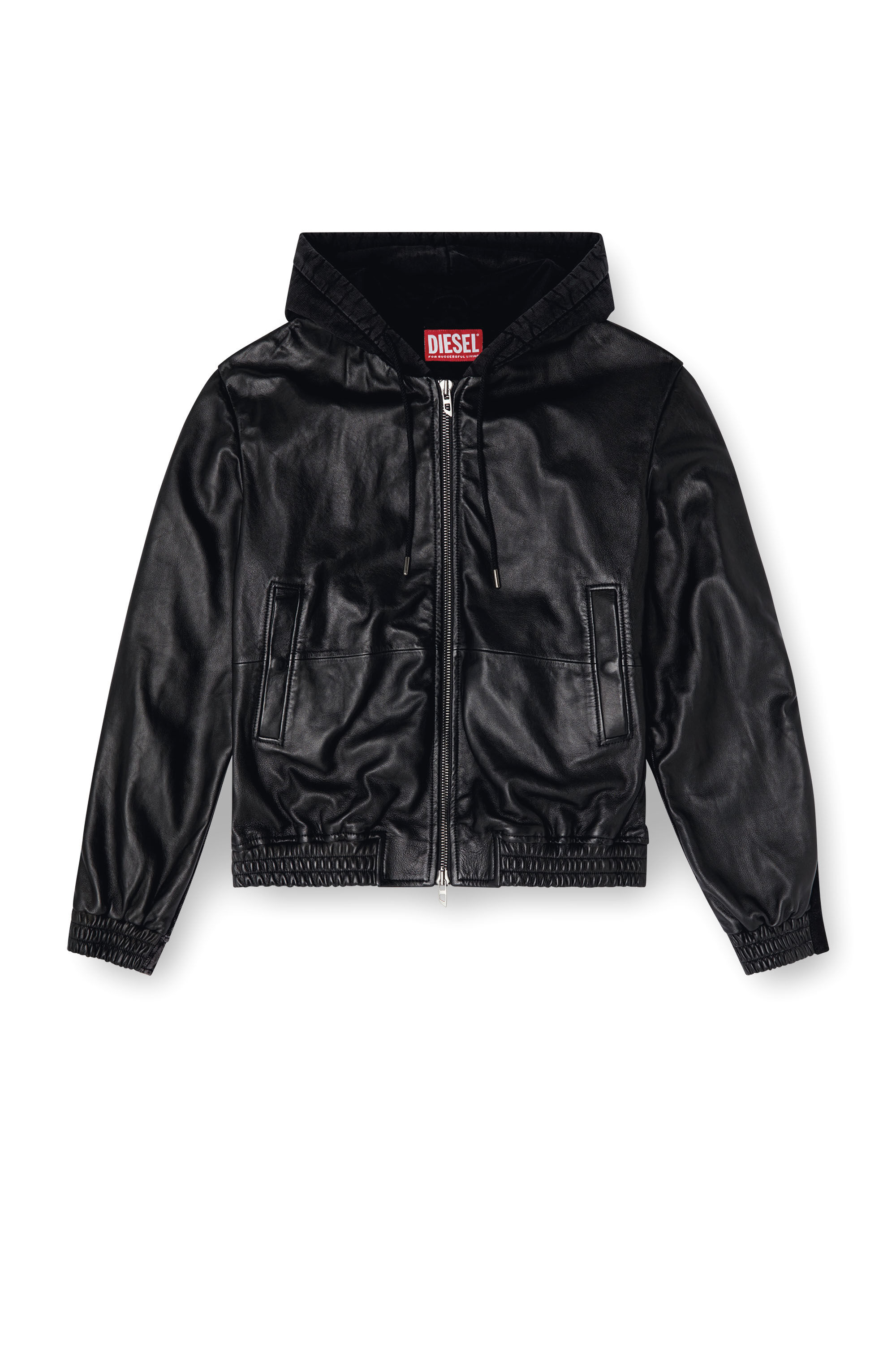 Men's Hooded jacket in leather, cotton and denim | Black | Diesel DE