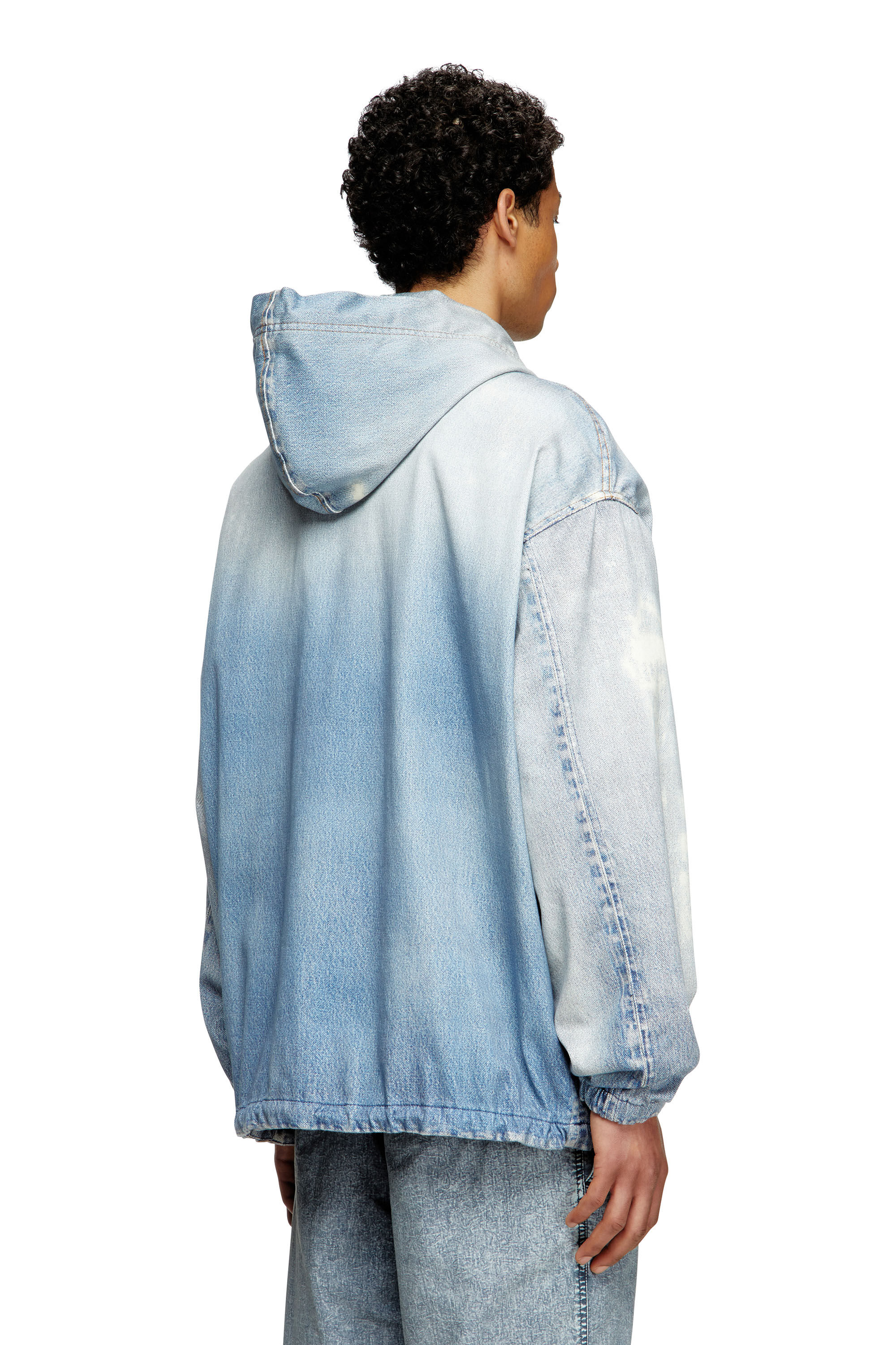 Diesel - D-WYNNY JOGG, Herren Jacke mit Kapuze aus bedruckter JoggJeans mit Bleicheffekt in Hellblau - 3