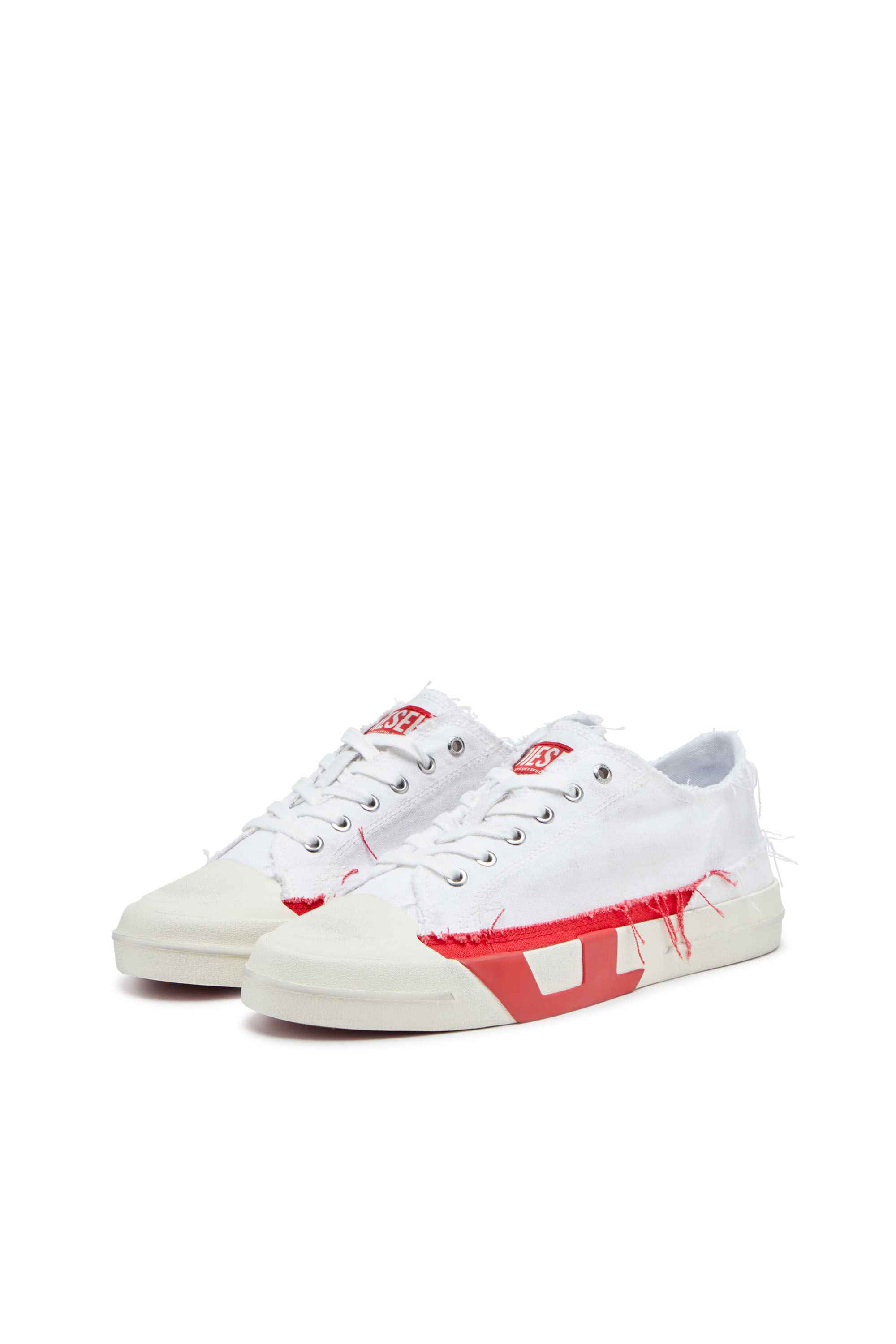 Diesel - S-D-VERSE LOW, Herren S-D-Verse-Canvas-Sneakers mit Schmutz-Effekt in Weiss/Rot - 9