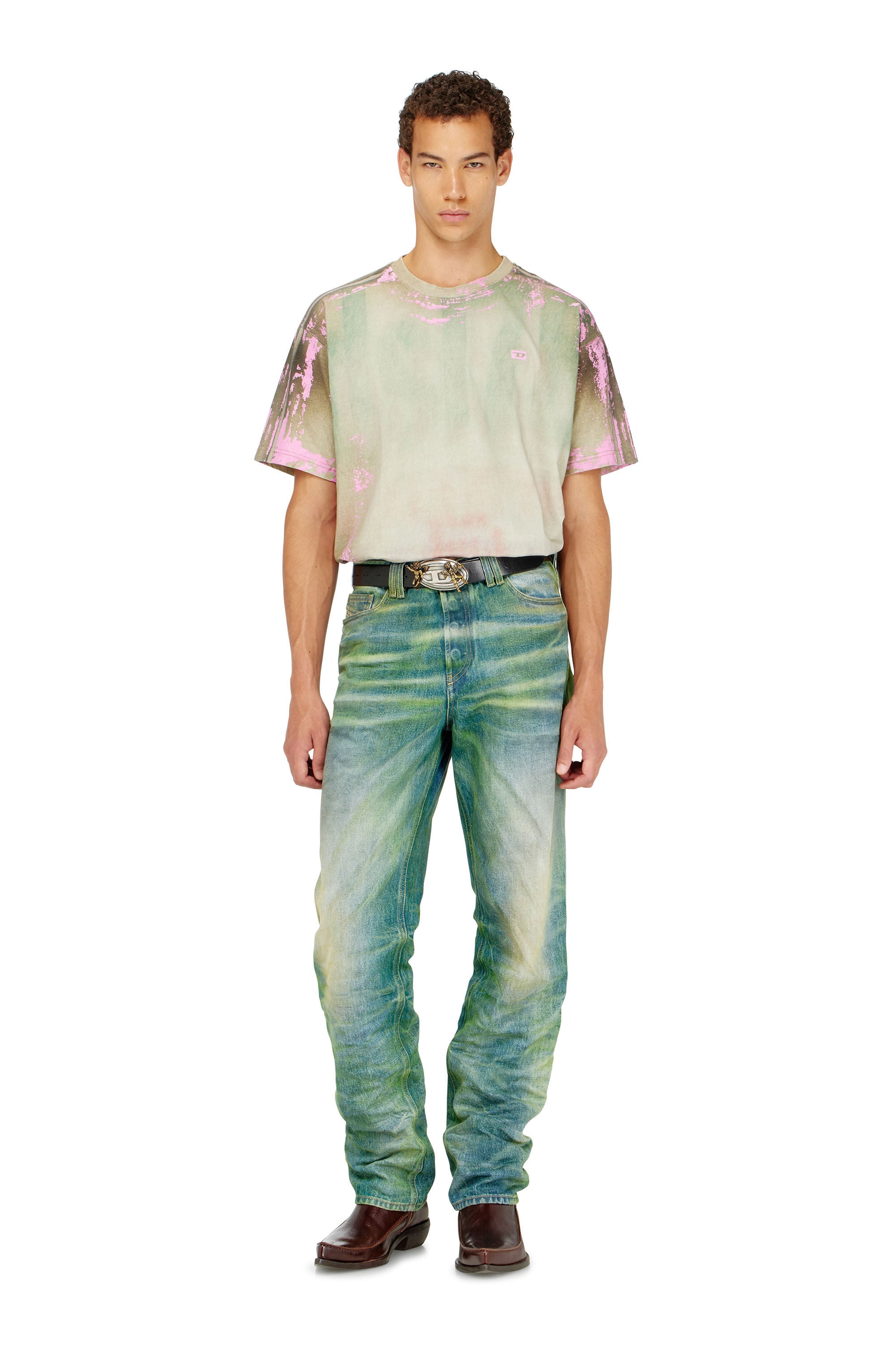Diesel - T-FILMY-SHO, Herren T-Shirt aus Jersey mit Leder-Crack-Effekt in null - 1