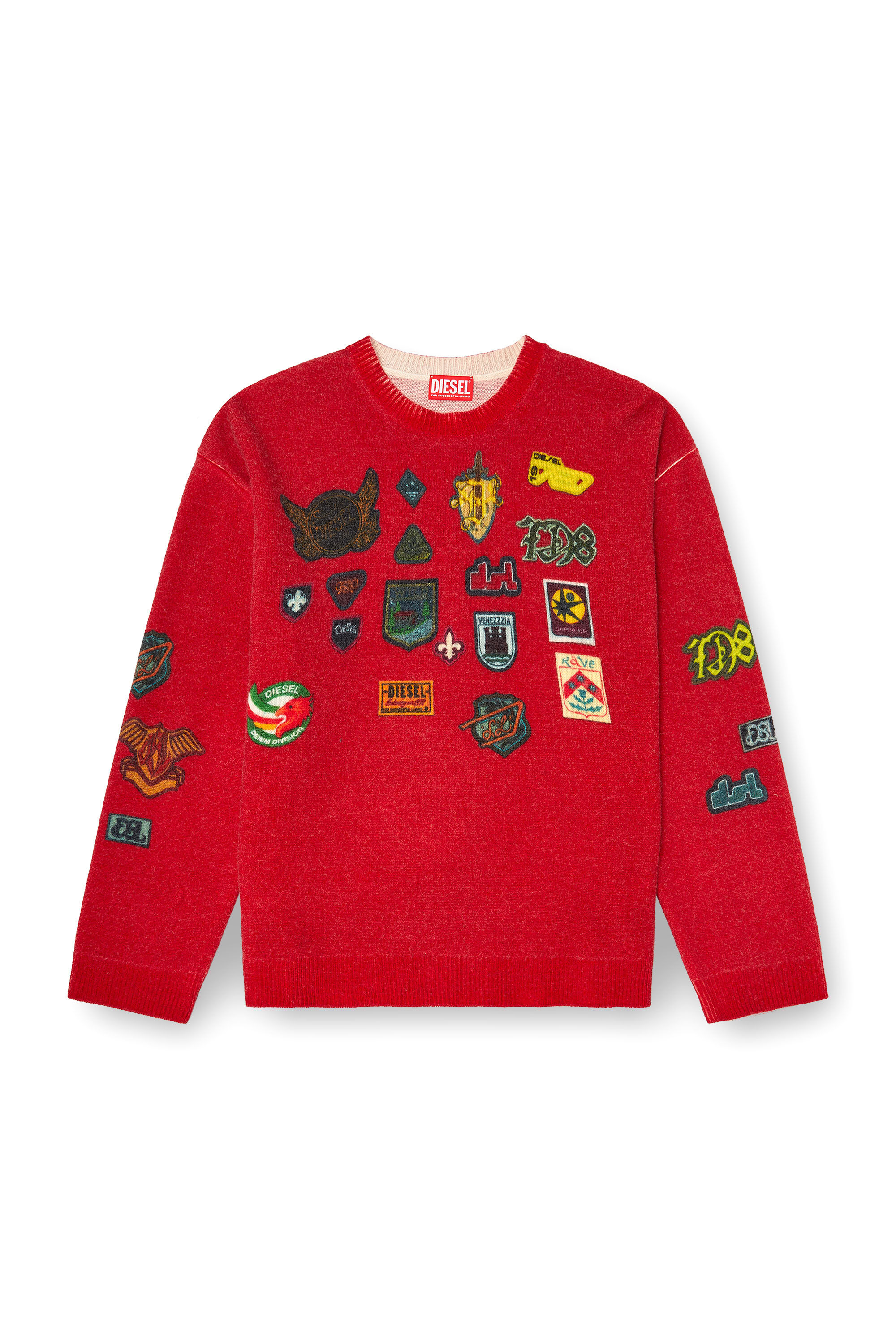 Diesel - K-PATCY, Herren Wollpullover mit bedruckten patches in Rot - 2