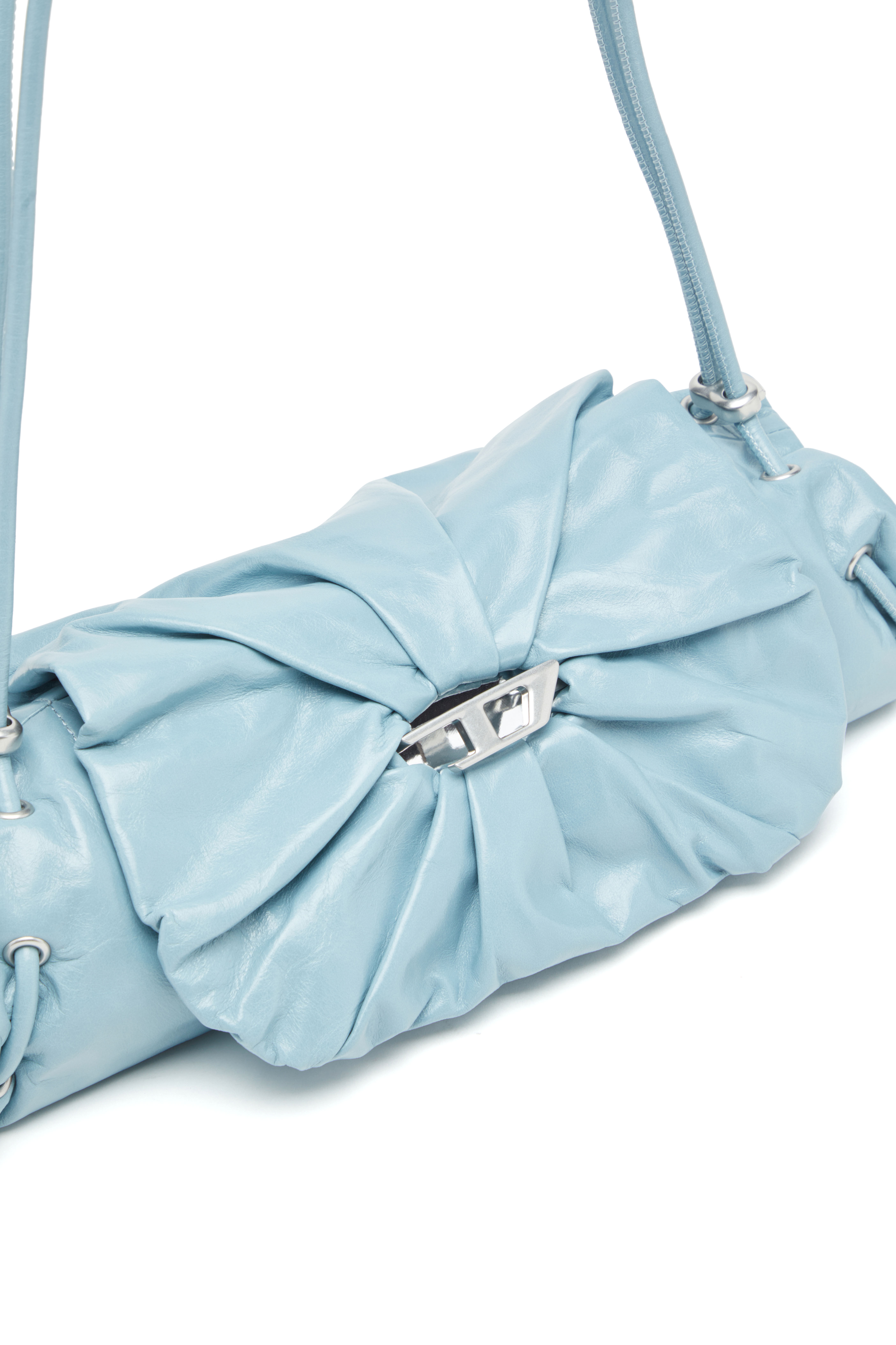 Diesel - SCRUNCH-D SHOULDER S, Damen Scrunch-D S-Schultertasche aus Knitter-Leder in Azurblau - 2