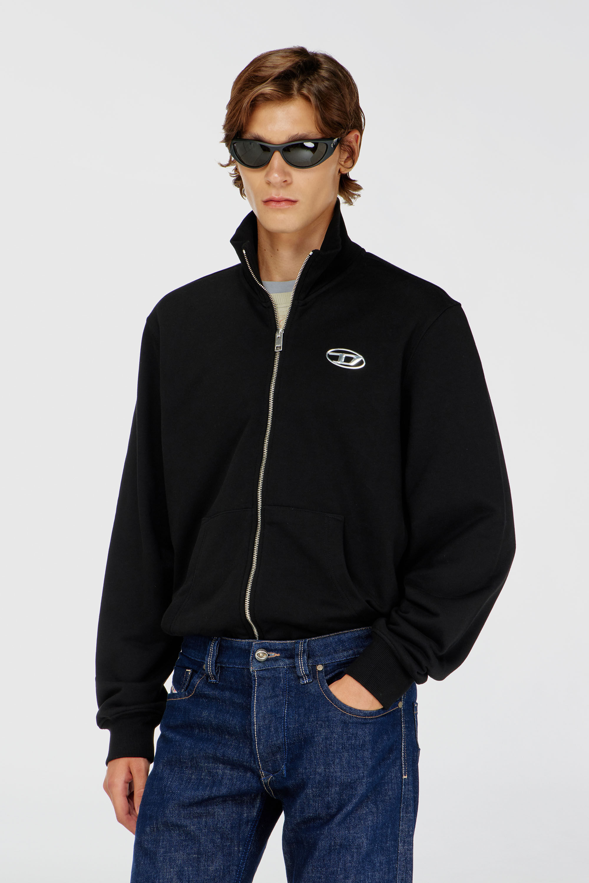 Diesel - S-GINNI-ZIP-OD, Herren Sweatshirt mit Metallic-Logo und Rei&szlig;verschluss in Schwarz - 3