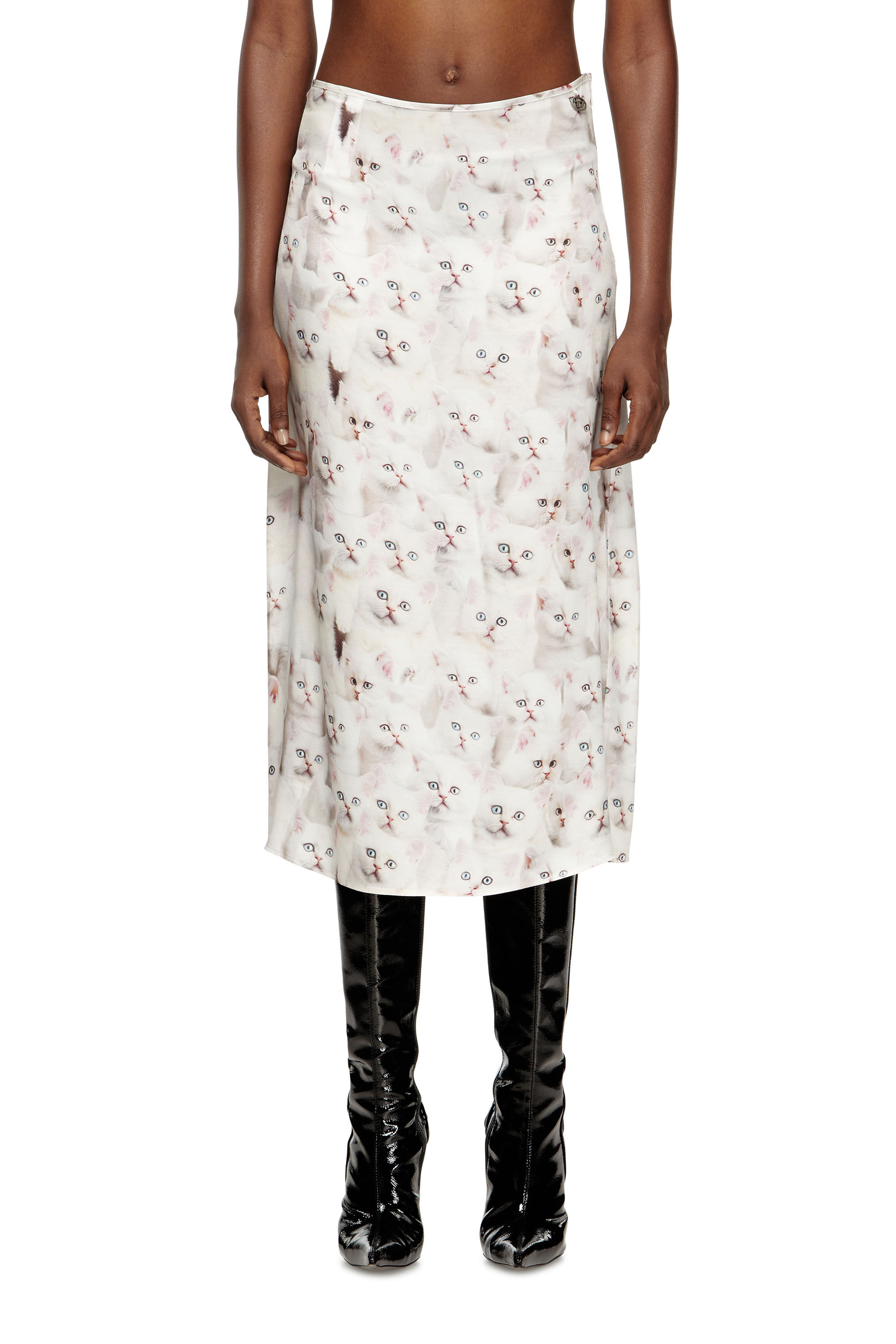 Diesel - O-RCHID-R1, Damen Midirock aus Viskose mit Allover-Print in Weiß - 3
