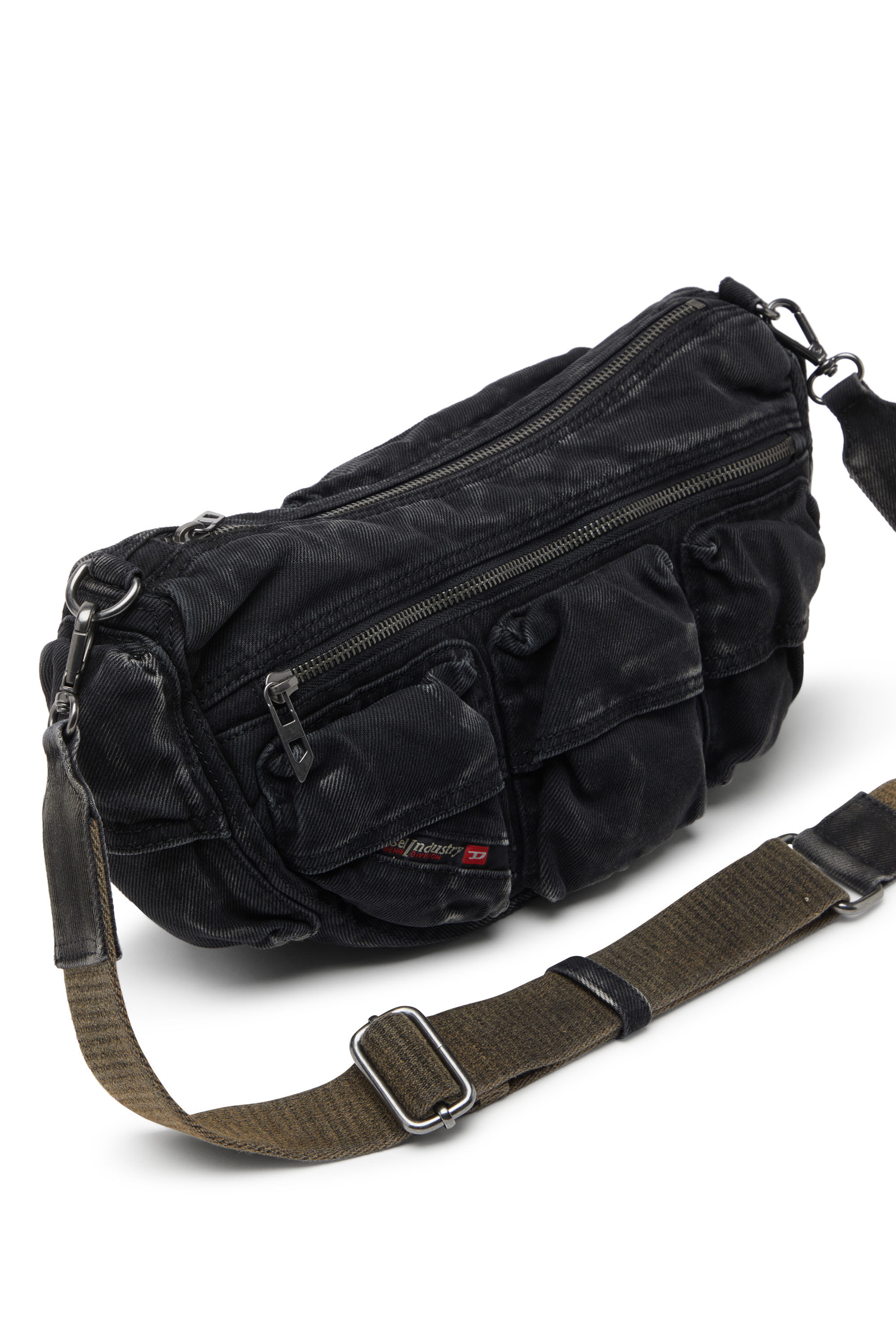 Diesel - MULTI-PKTS SHOULDER BAG X, Unisex Multi-Pkts-Multipocket-Tasche aus gewaschenem Denim in Schwarz - 5