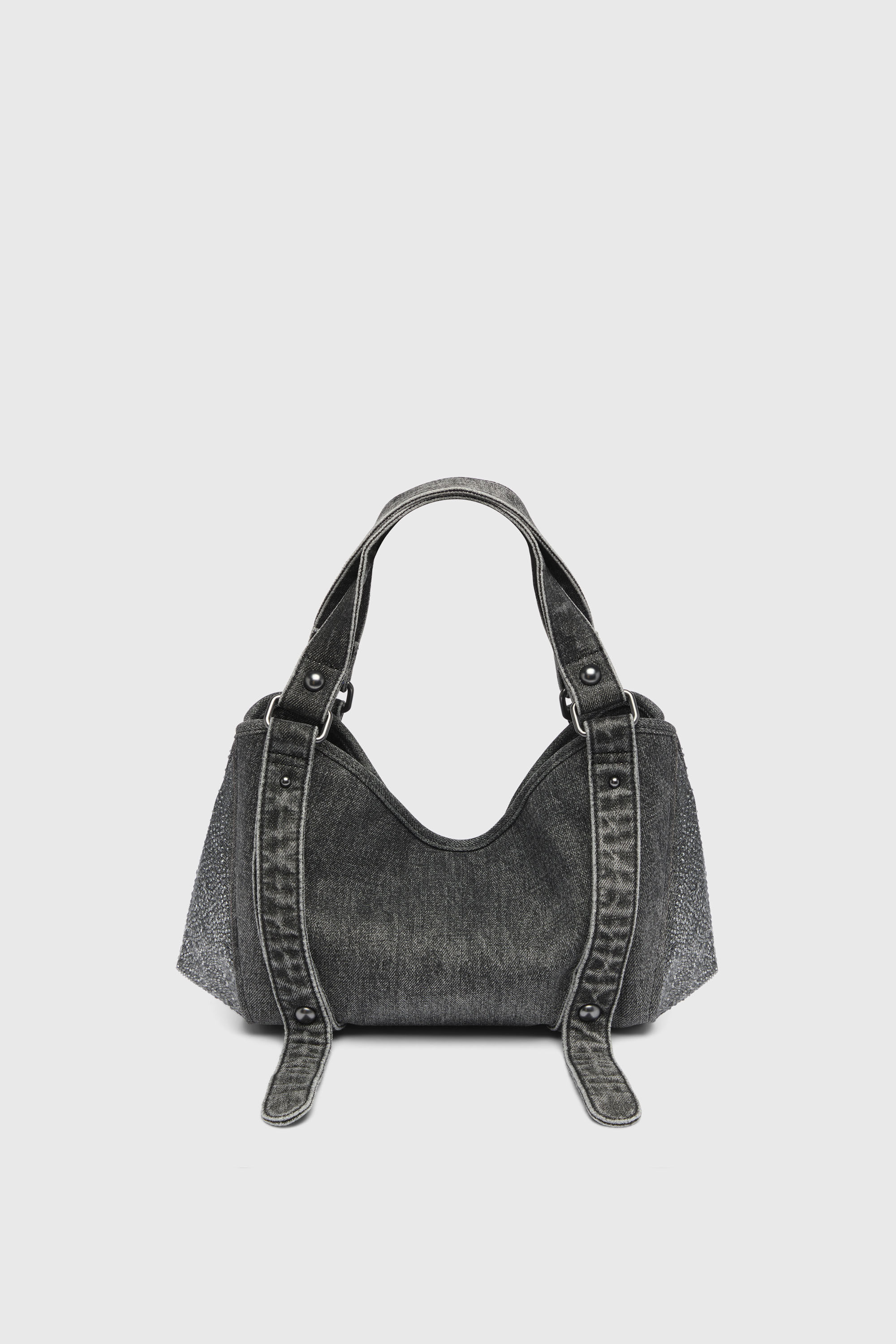 Diesel - D-ONE TOPHANDLE S, Damen D-One-Small Henkeltasche aus solarisiertem Denim mit Kristallen in Schwarz - 2