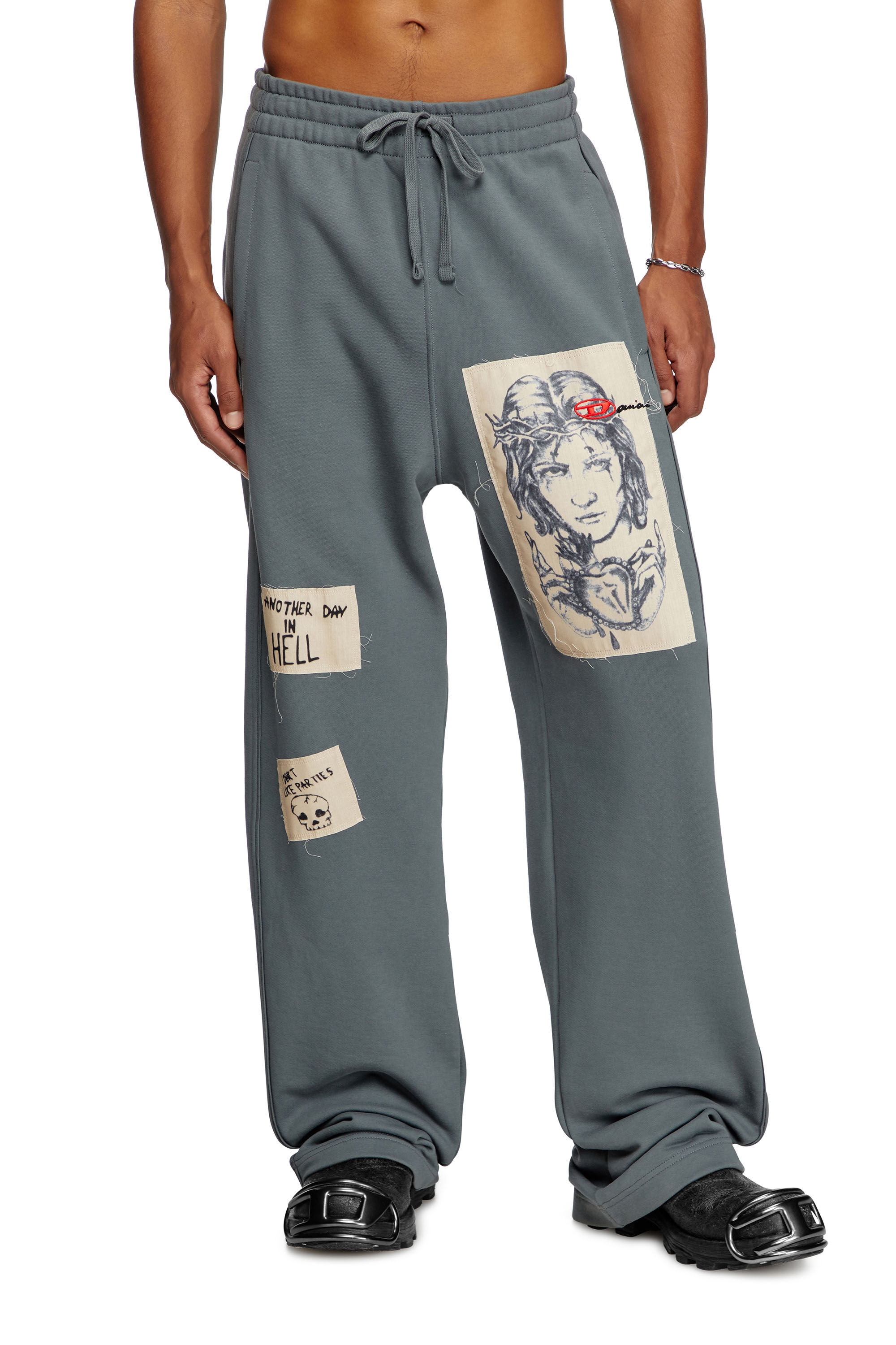 Diesel - P-MARTYANS-DD, Unisex's Track pants with tattoo patches in Grey - 3