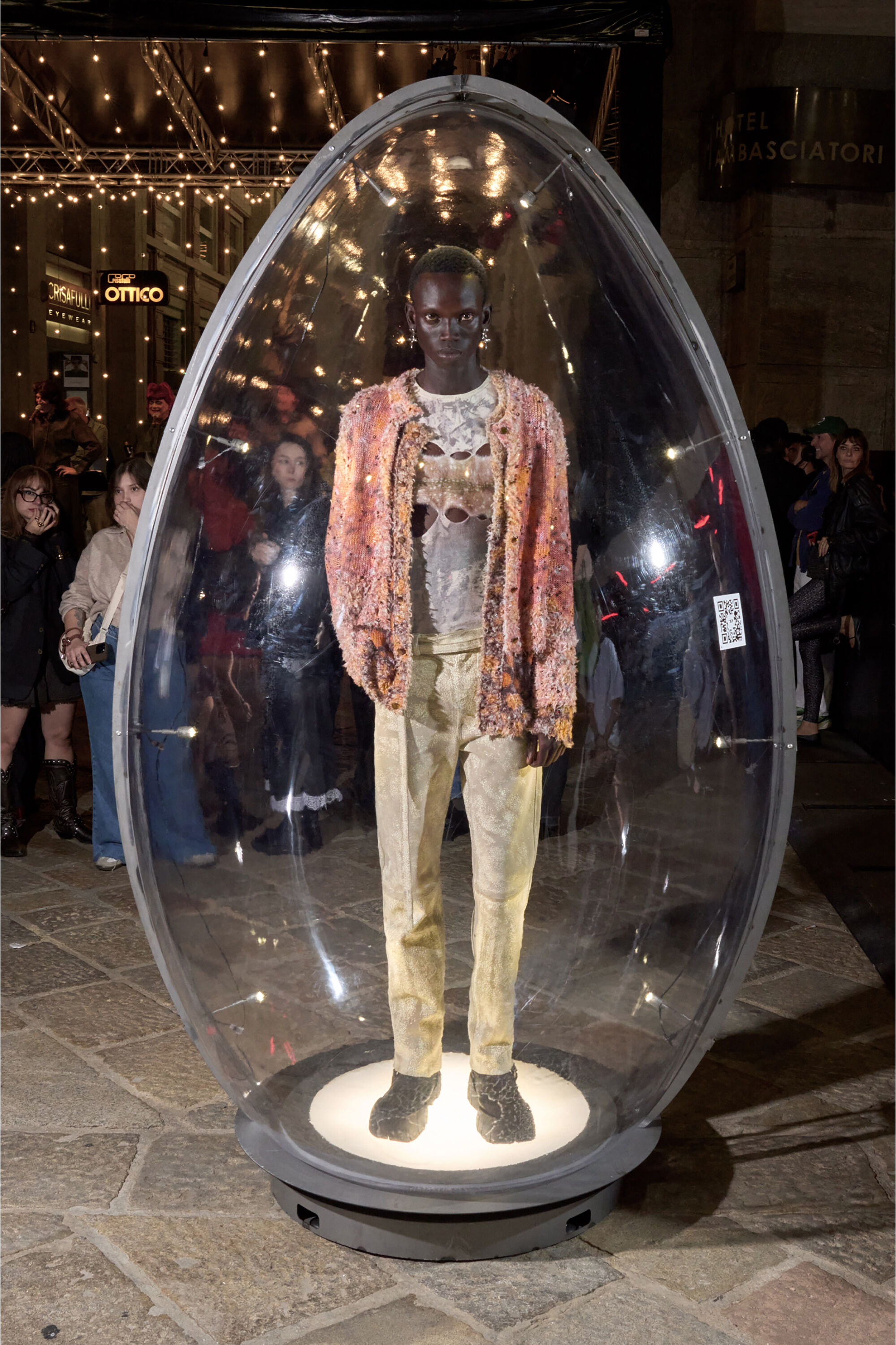 Diesel - K-LINNUS, Herren Bedruckte Strickjacke aus Leinenmischung mit Kristallen in Braun/Orange - 6