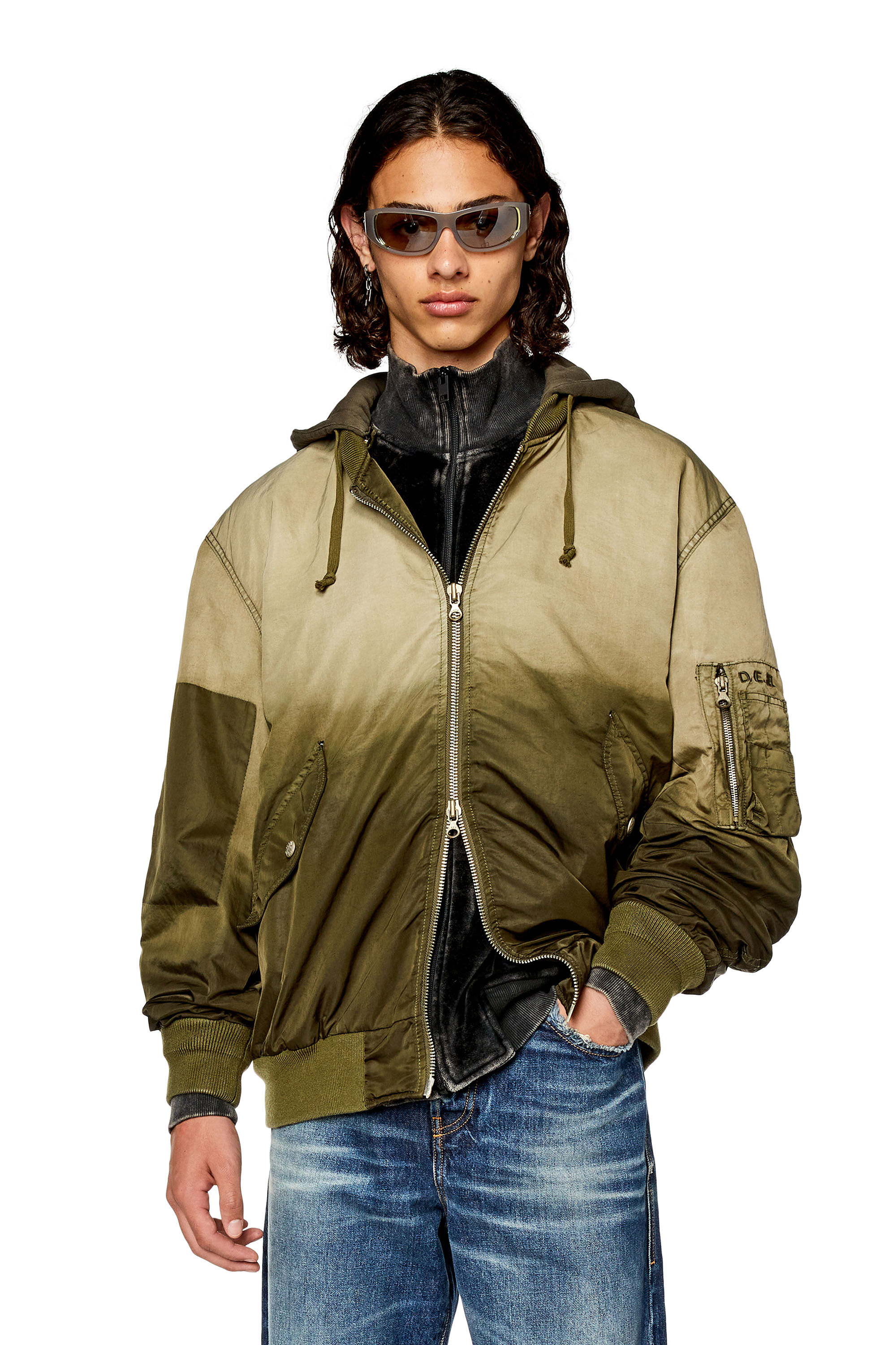 Herren Bomberjacke aus vorbehandeltem Nylon-Satin mit Kapuze | Braun |  Diesel
