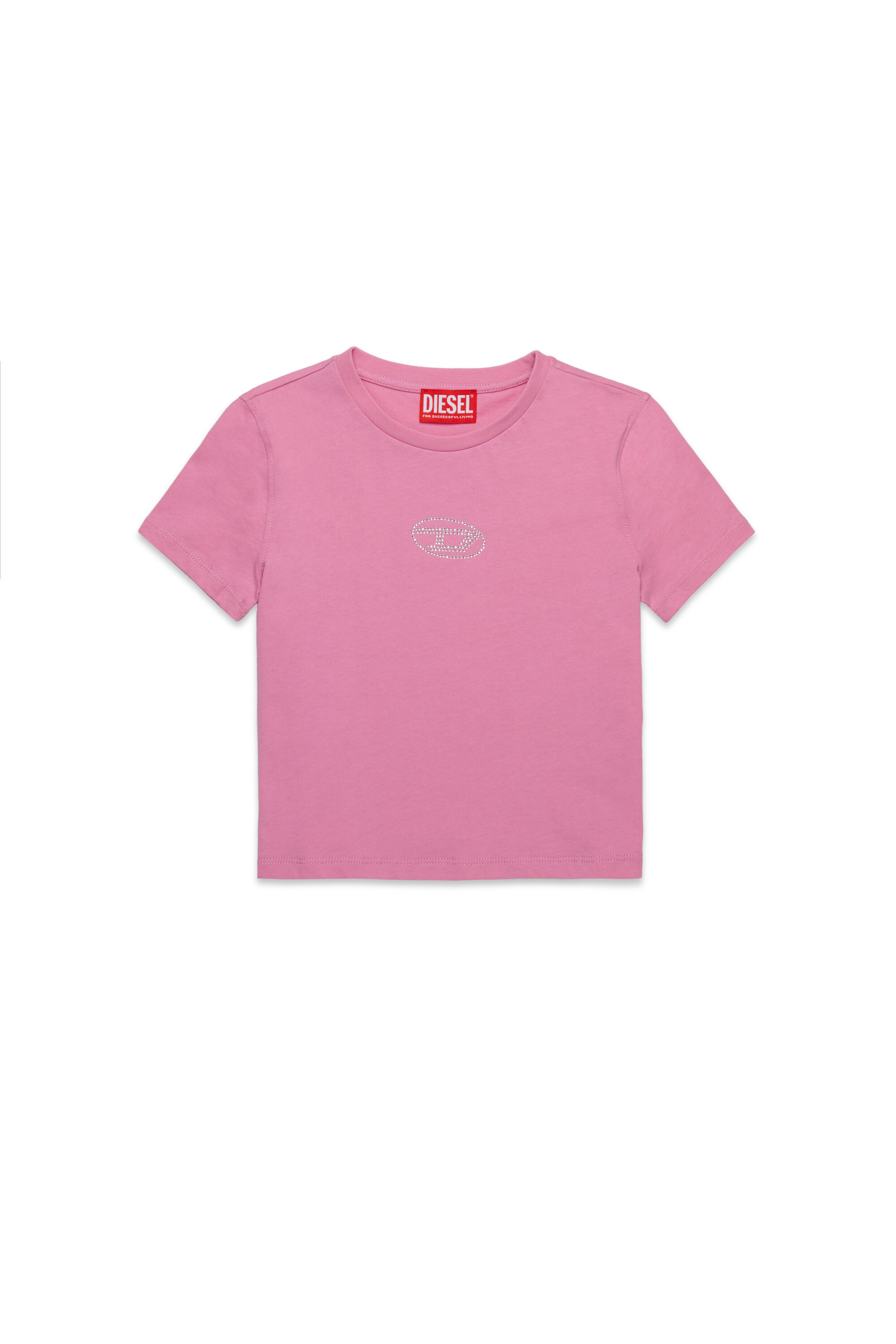 Diesel - TSLIGX, Damen T-Shirt mit Oval D-Logo aus Kristallsteinen in Rosa - 1