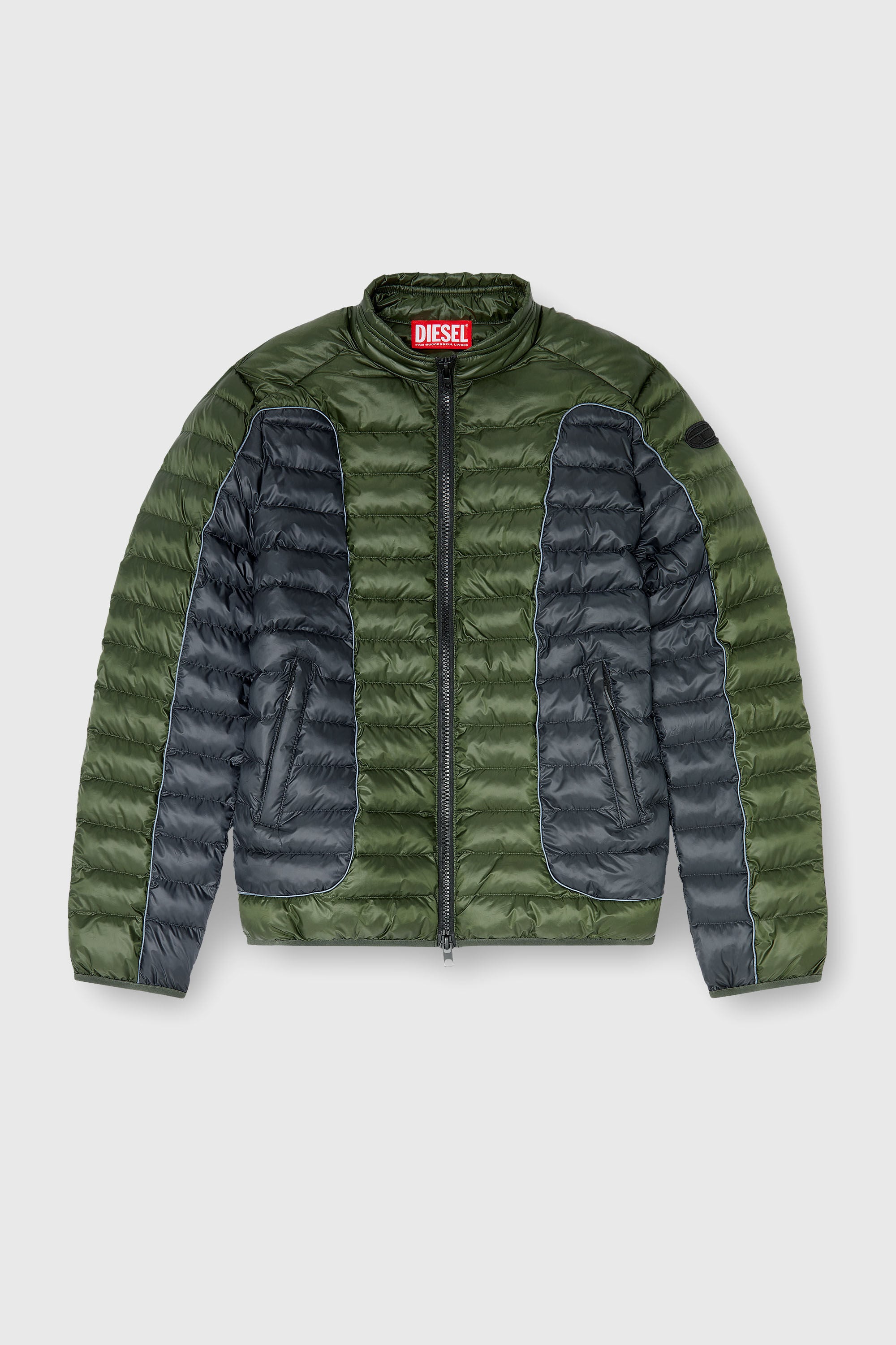 Diesel - W-PILOT-BLOCK, Herren Biker-Pufferjacke mit Colour-Block-Design in Grau/Gr&uuml;n - 2
