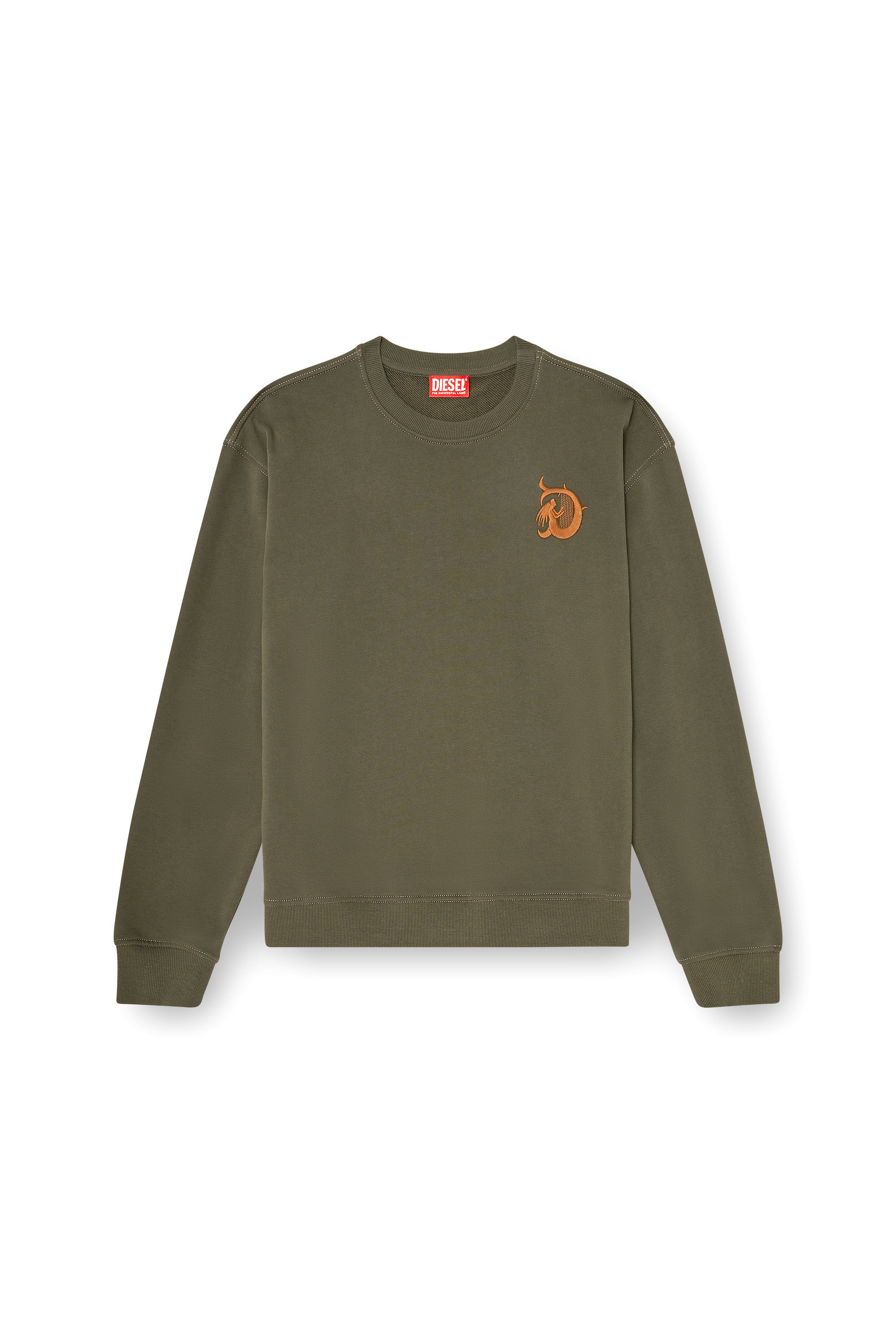 Diesel - S-NORM-AA4, Herren Sweatshirt mit Stickerei und Flockprint in Armeegr&uuml;n - 2