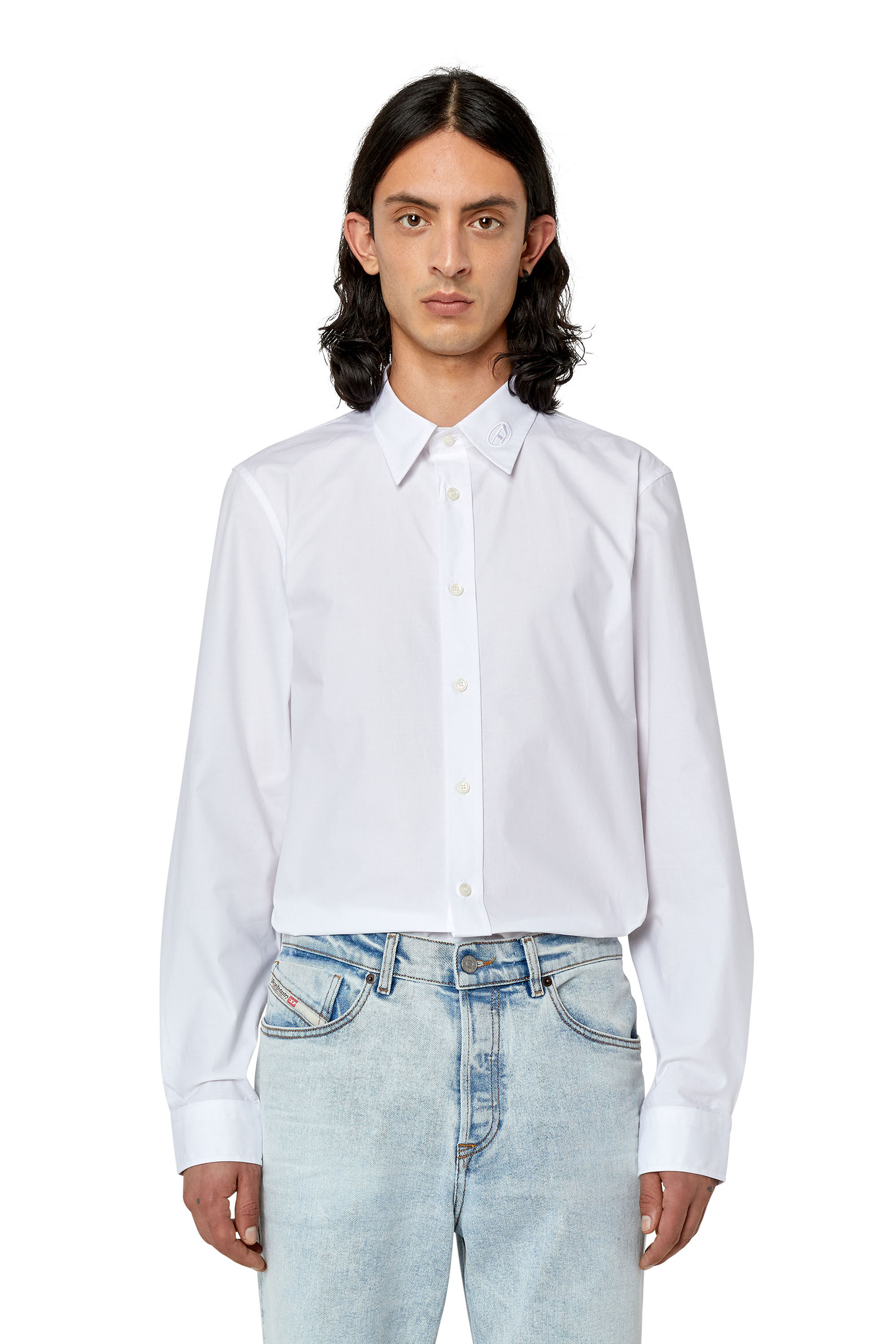 Diesel - S-BEN-CL-A, Herren Shirt aus Baumwolle mit farbgleicher Logo-Stickerei in Weiß - 3