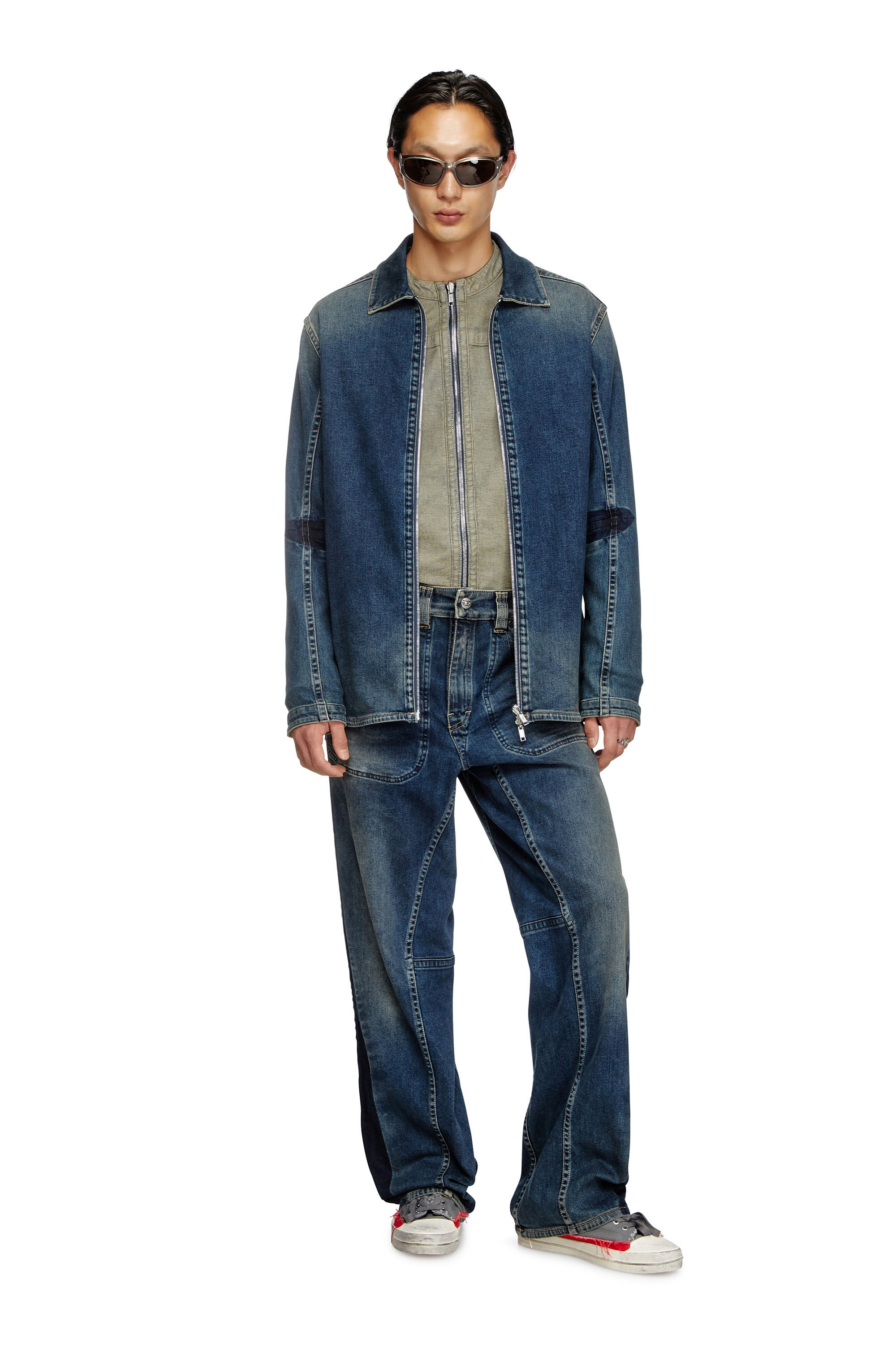 Diesel - D-SIMPLY-RE, Herren Reißverschluss-Shirt aus Rehab-Denim in Dunkelblau - 1