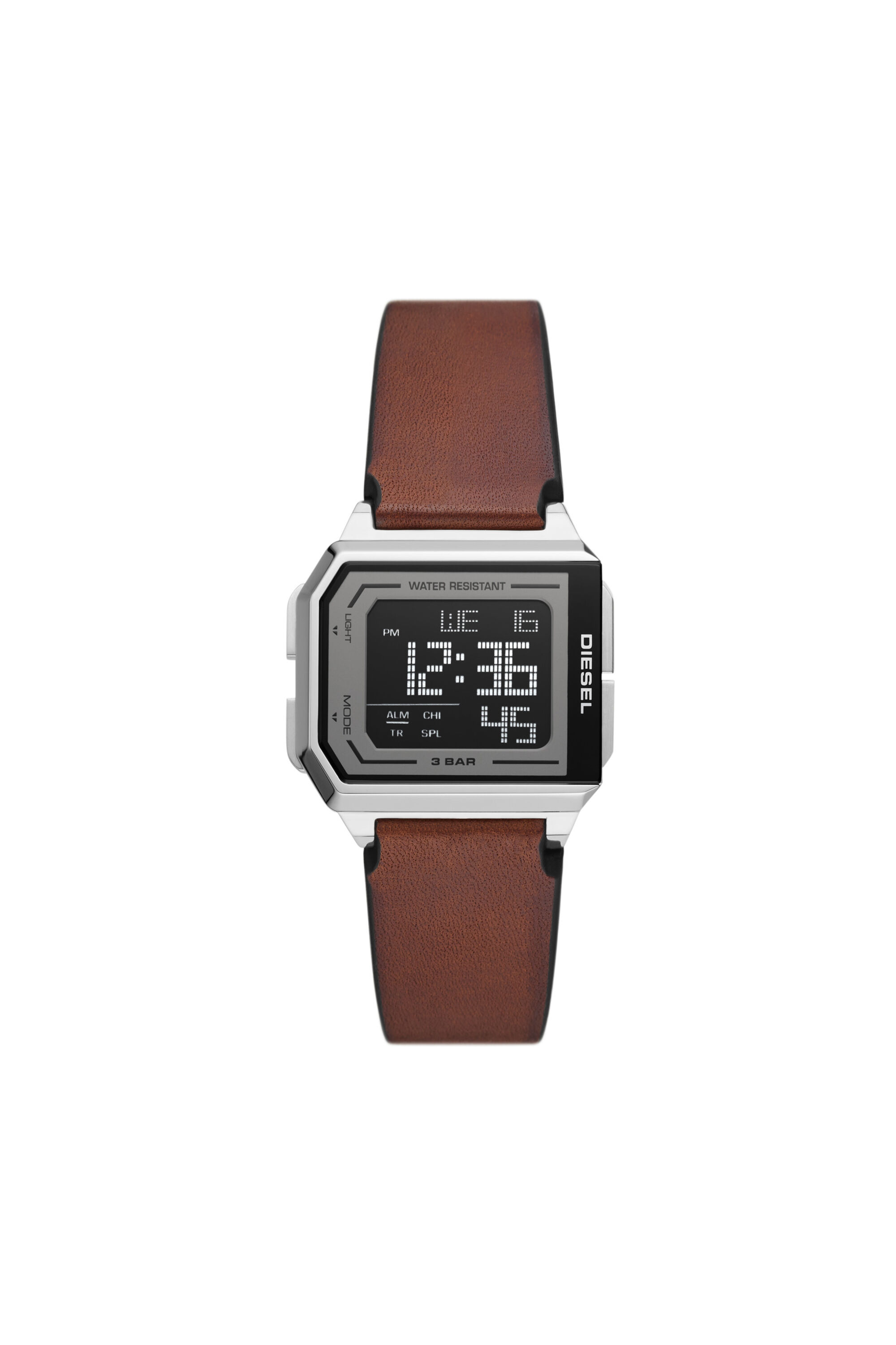 DZ1995 Chopped Digitalarmbanduhr mit braunem Lederarmband Diesel