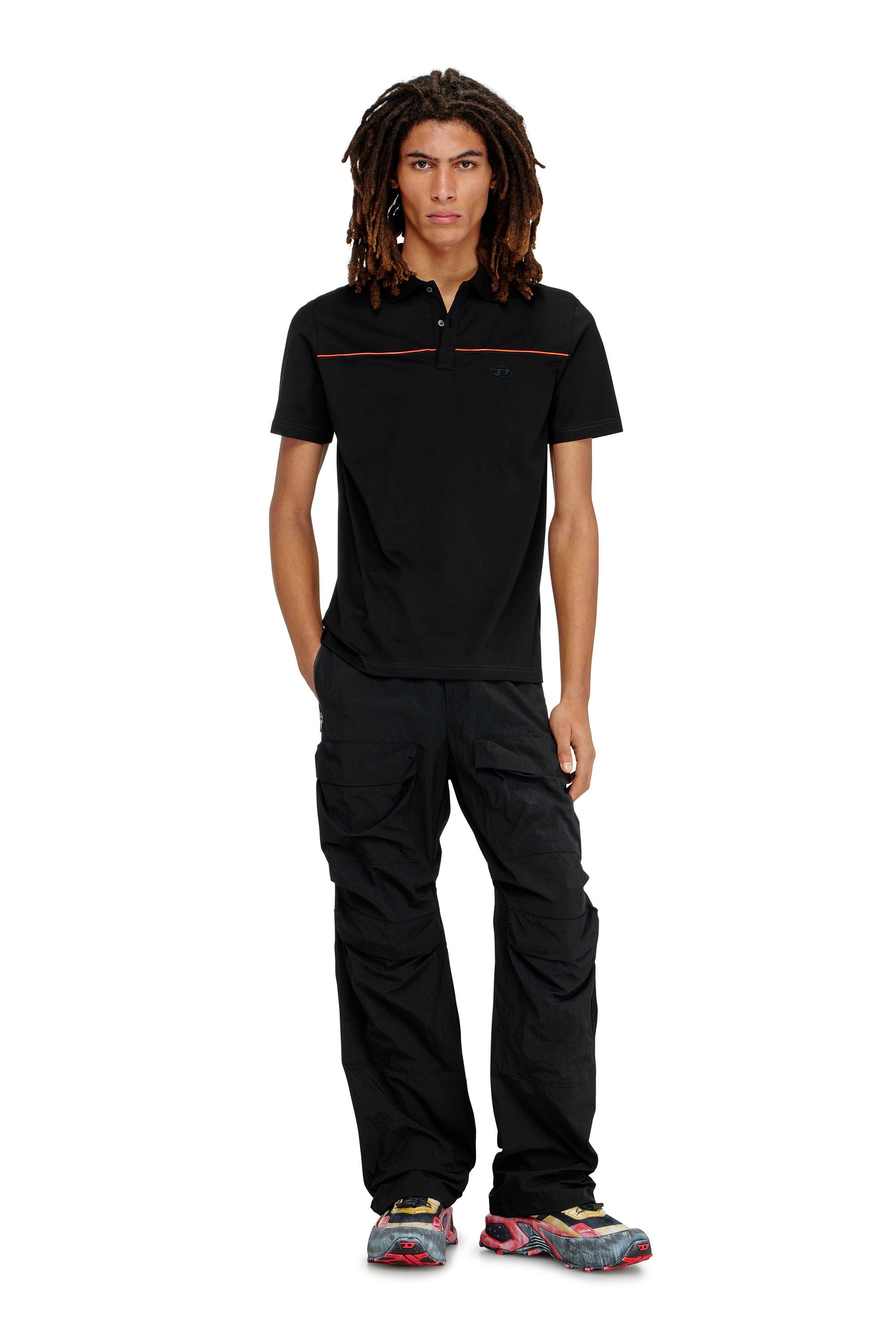 Diesel - T-REJUST-PIPING, Man's Polo shirt with contrast piping in Black - 1