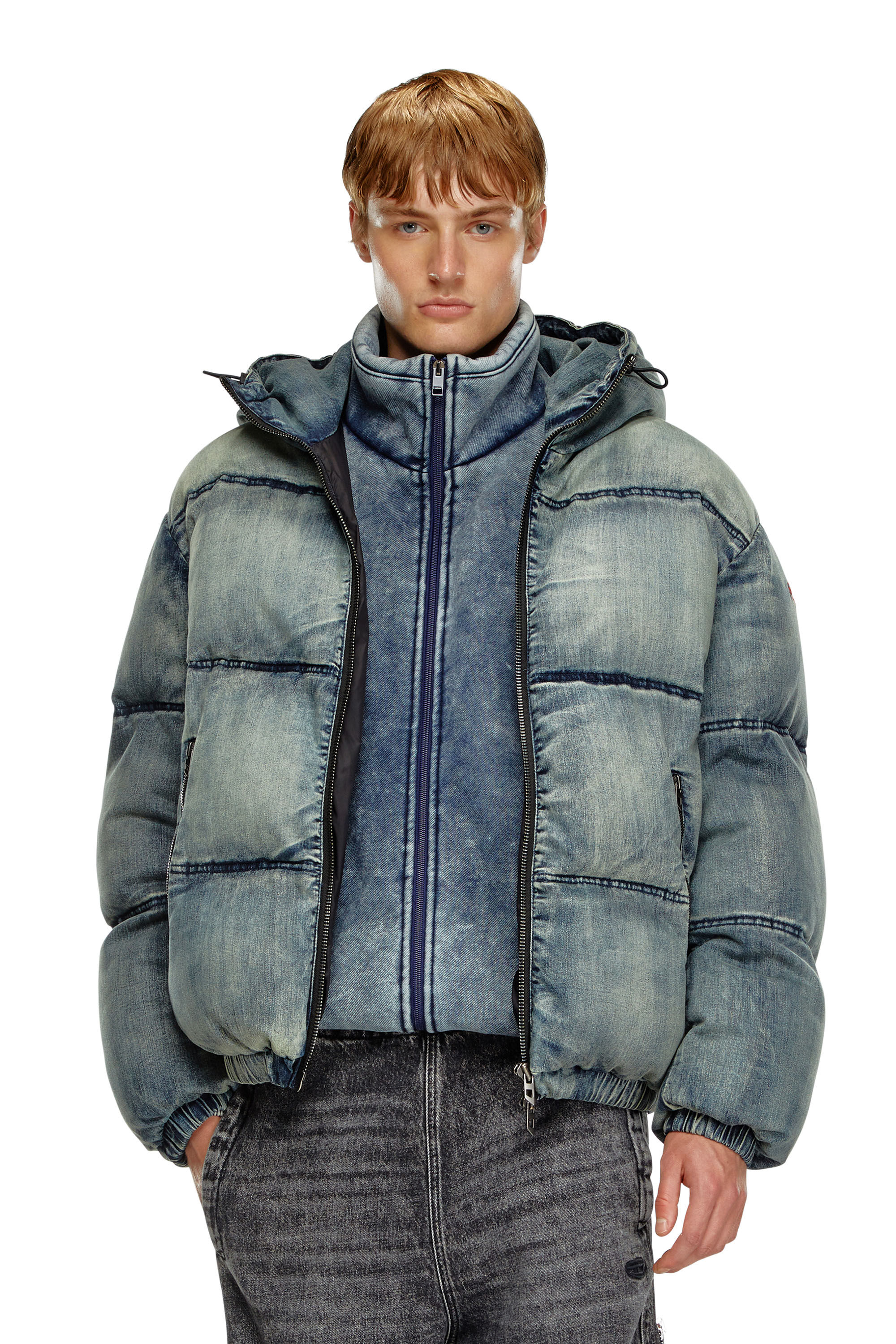 Diesel - W-MONS, Herren Pufferjacke aus behandeltem Denim in Blau - 3