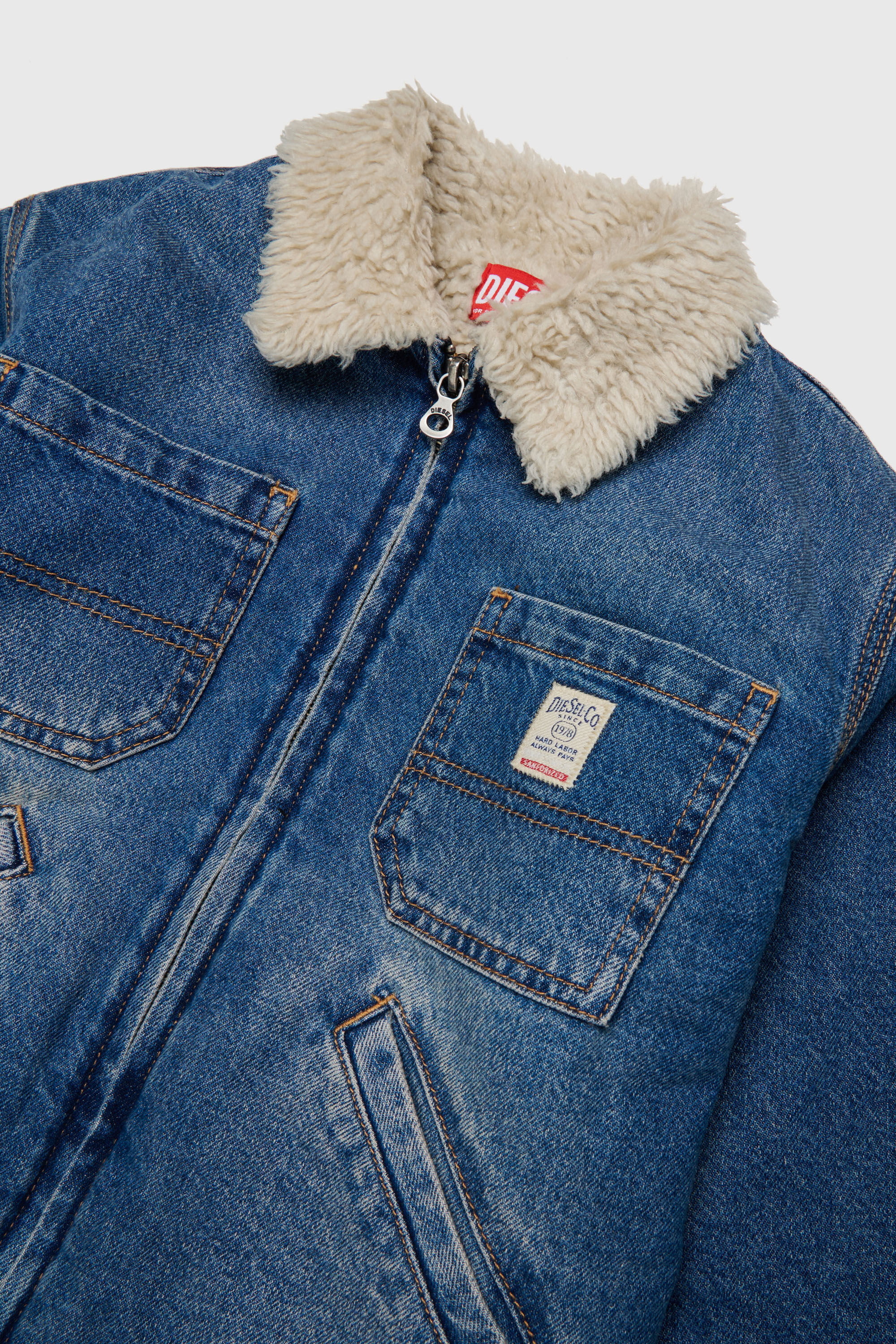 Diesel - JOMOX-FUR, Herren Denimjacke mit Teddyfleece-Kragen in Mittelblau - 3