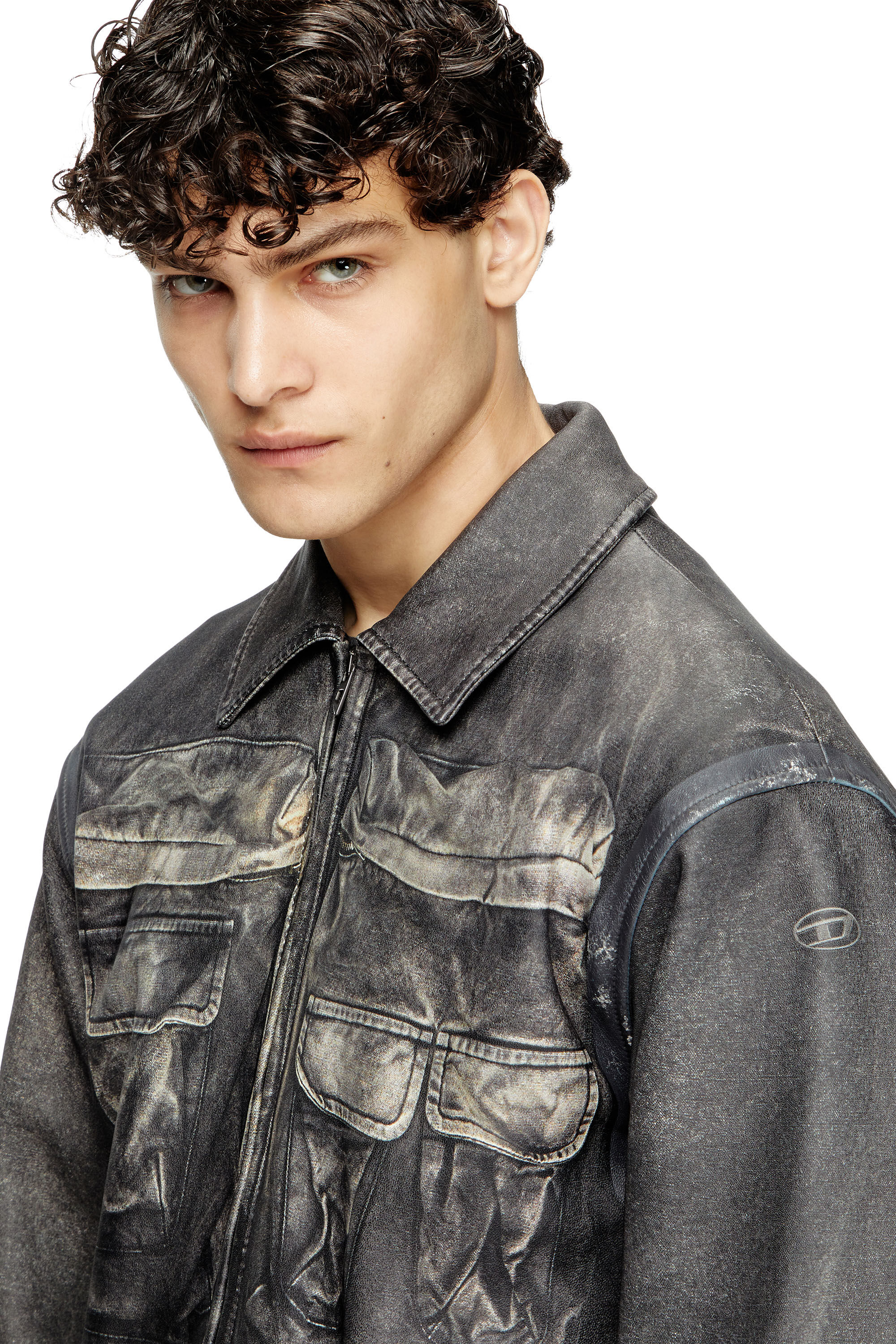 Diesel - L-MAYER, Herren Jacke aus Leder mit Trompe l'œil-Taschen in Schwarz - 5