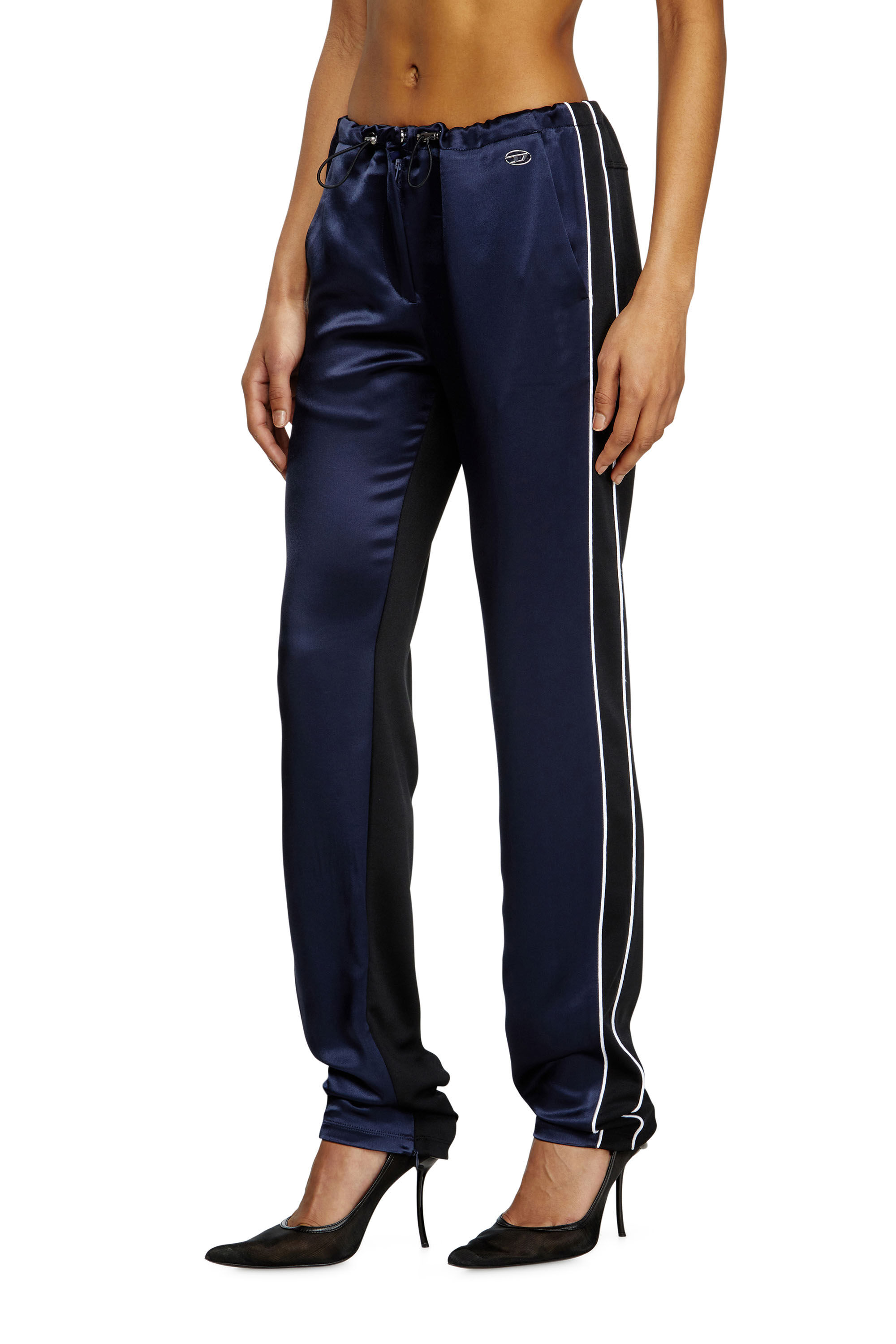 Diesel - P-ROUD, Damen Trackhose aus Strick und Satin mit Paspelierung in Blau - 3