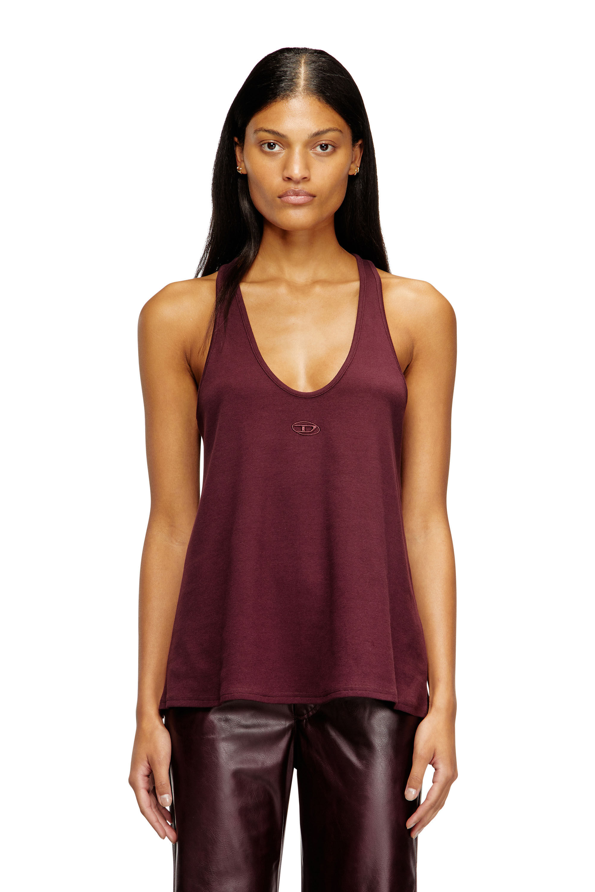Diesel - FR-T-IPSYA, Damen Burgunderrotes Tanktop mit ovalem D-Detail in Burgunderrot - 3
