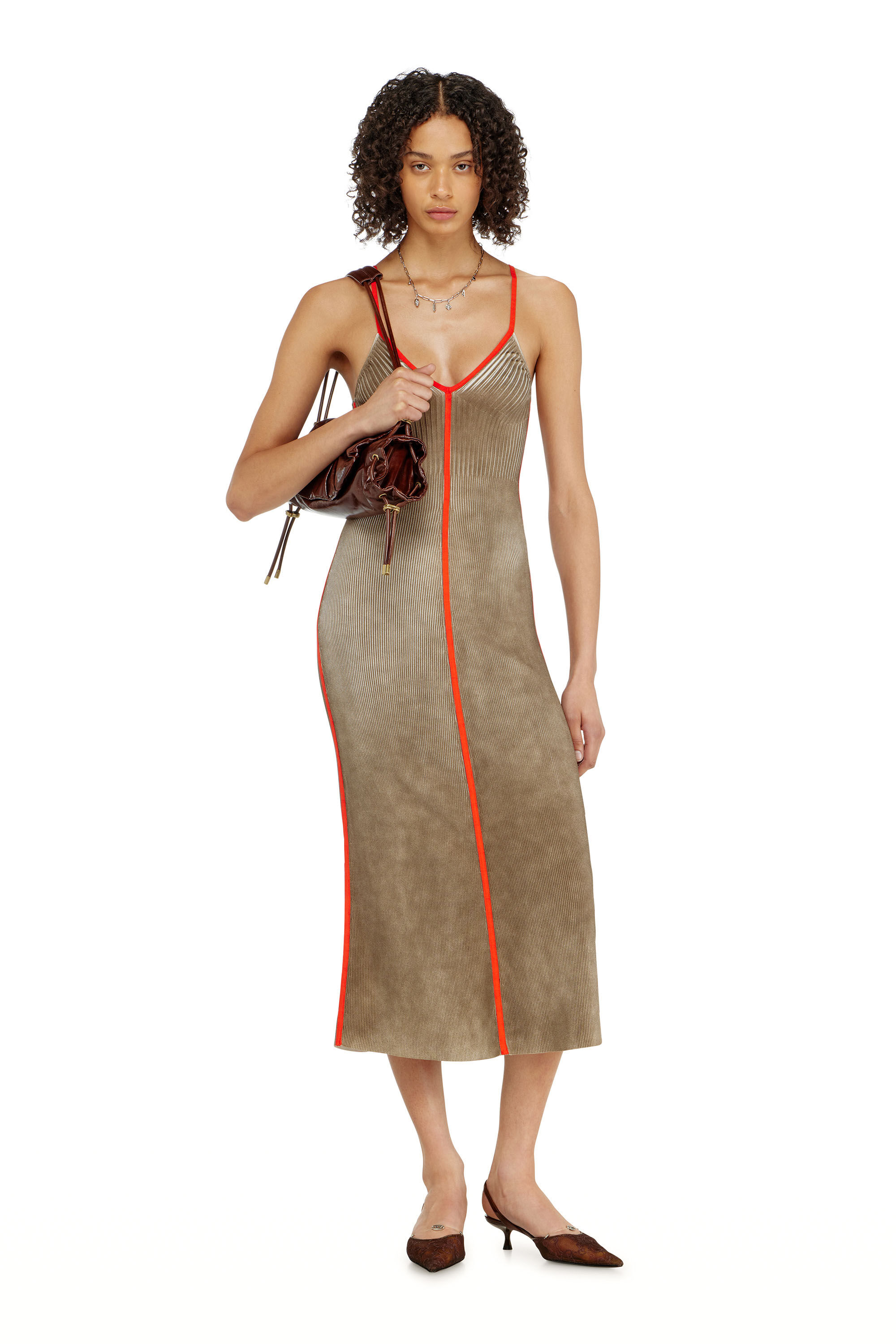 Diesel - M-SARMELA, Damen Rippenstrick-Midikleid mit kontrastierenden B&auml;ndern in null - 1