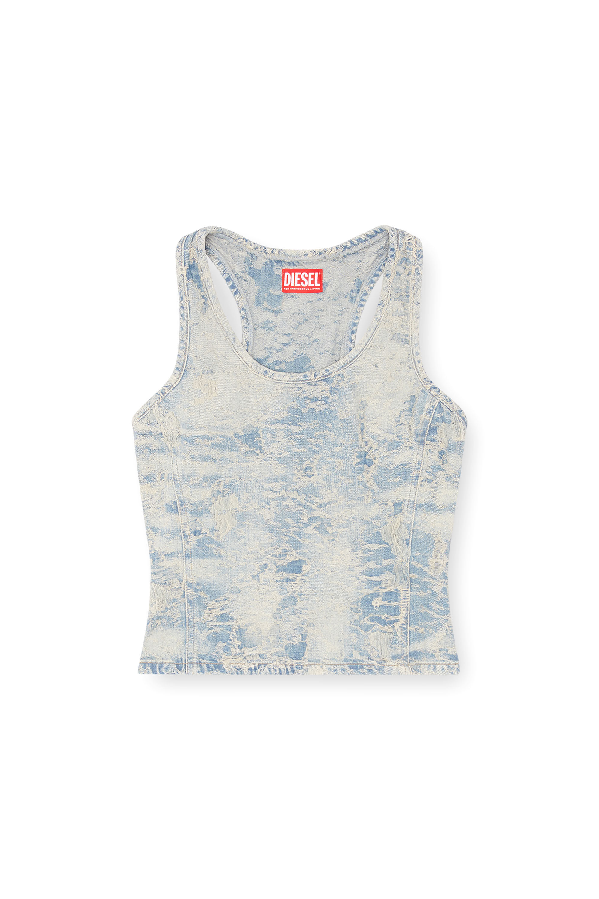 Diesel - DE-NORG-FSF, Damen Tanktop aus Jacquard-Denim mit Schmutz-Effekt in Hellblau - 2