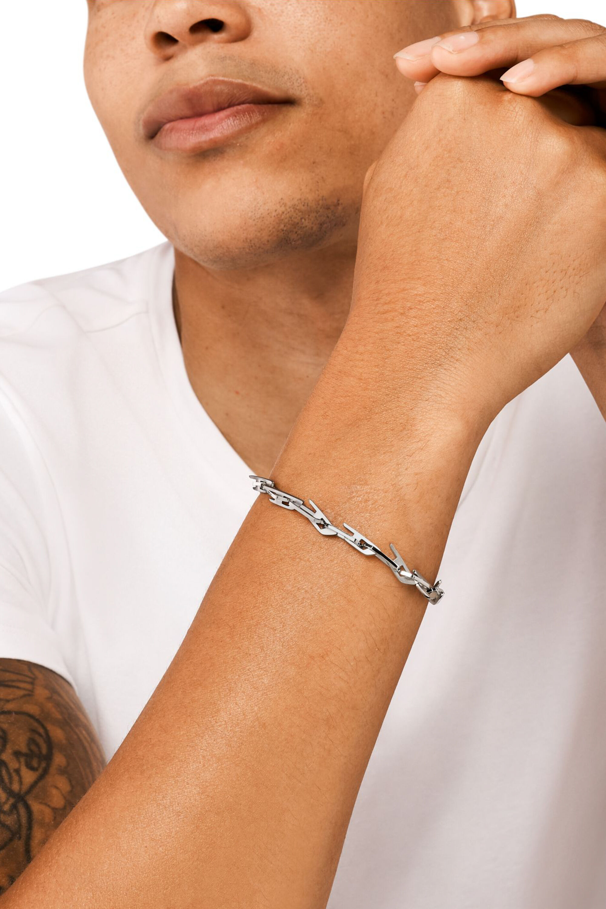 Diesel - DX1536040, Unisex Kettenarmband mit eingefasstem D-Logo aus Edelstahl in Silber - 3