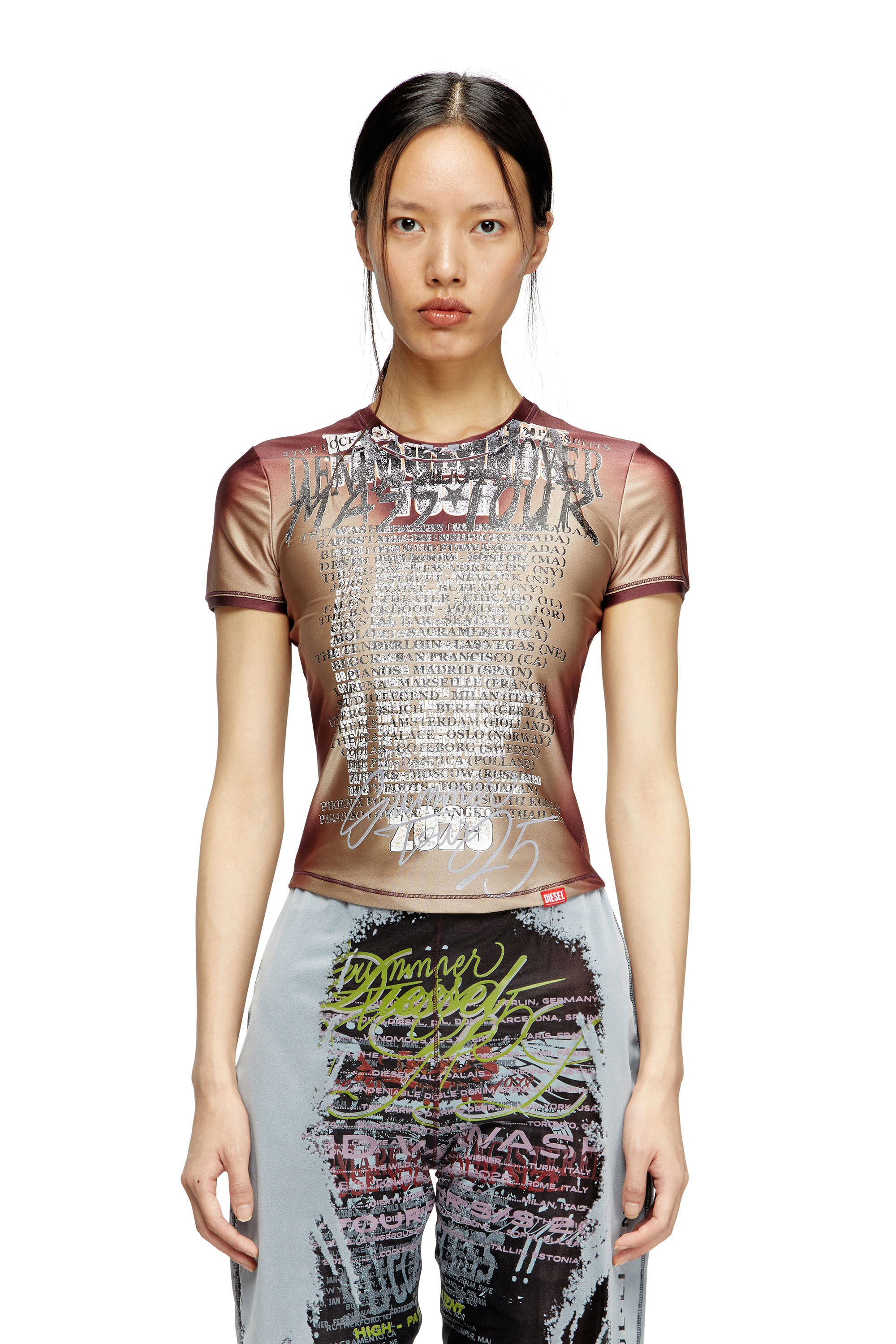 Diesel - T-KALYC, Damen Ärmelloses Oberteil mit Text-Print in Braun - 3