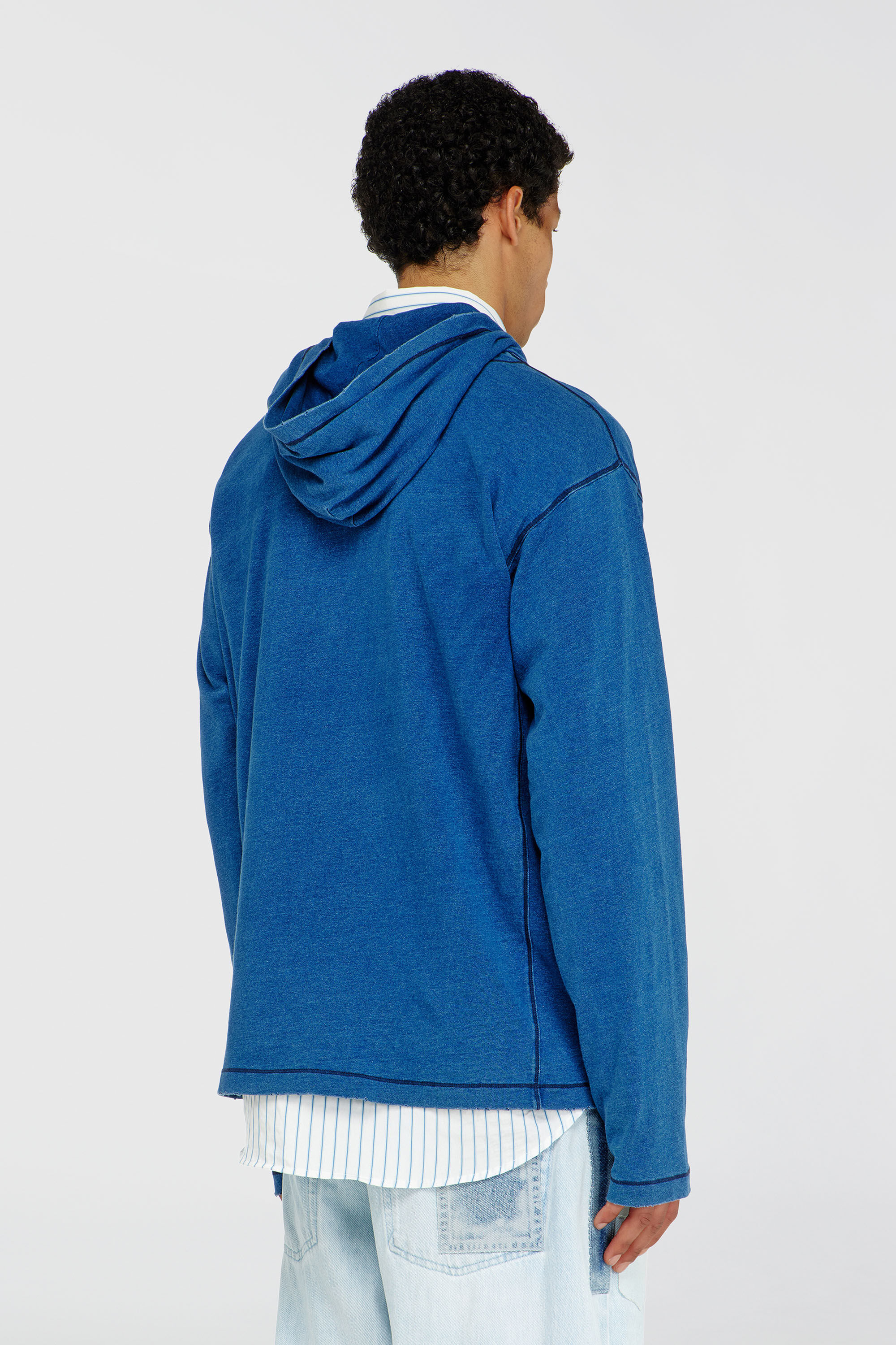 Diesel - T-NOX-LS-HOOD, Herren Langarmshirt mit Kapuze und Schatteneffekt-Patches in Mittelblau - 4