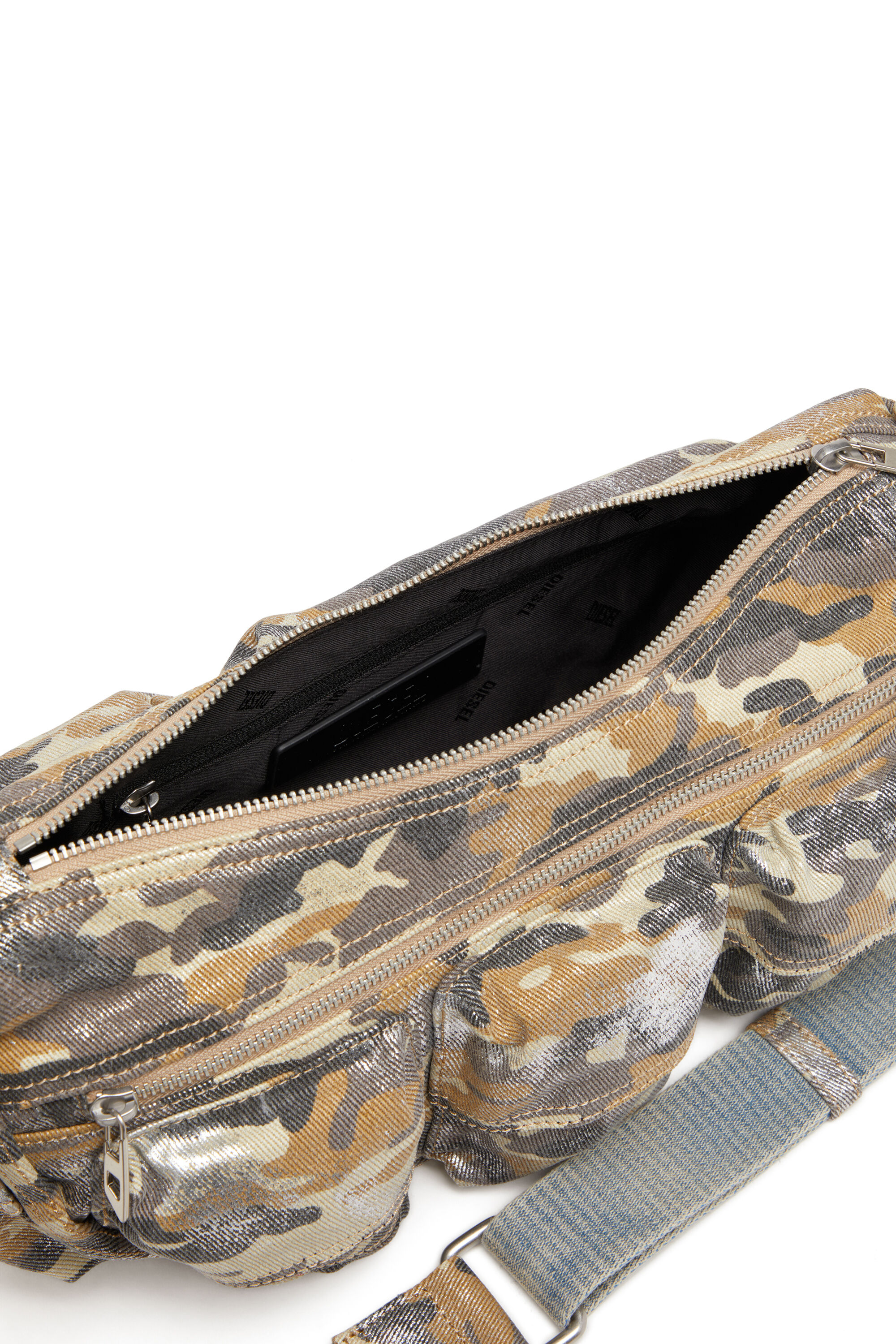 Diesel - MULTI-PKTS SHOULDER BAG X, Damen Multi-Pkts-Tasche mit mehreren Fächern aus Metallic-Como-Twill in Bunt/Braun - 5