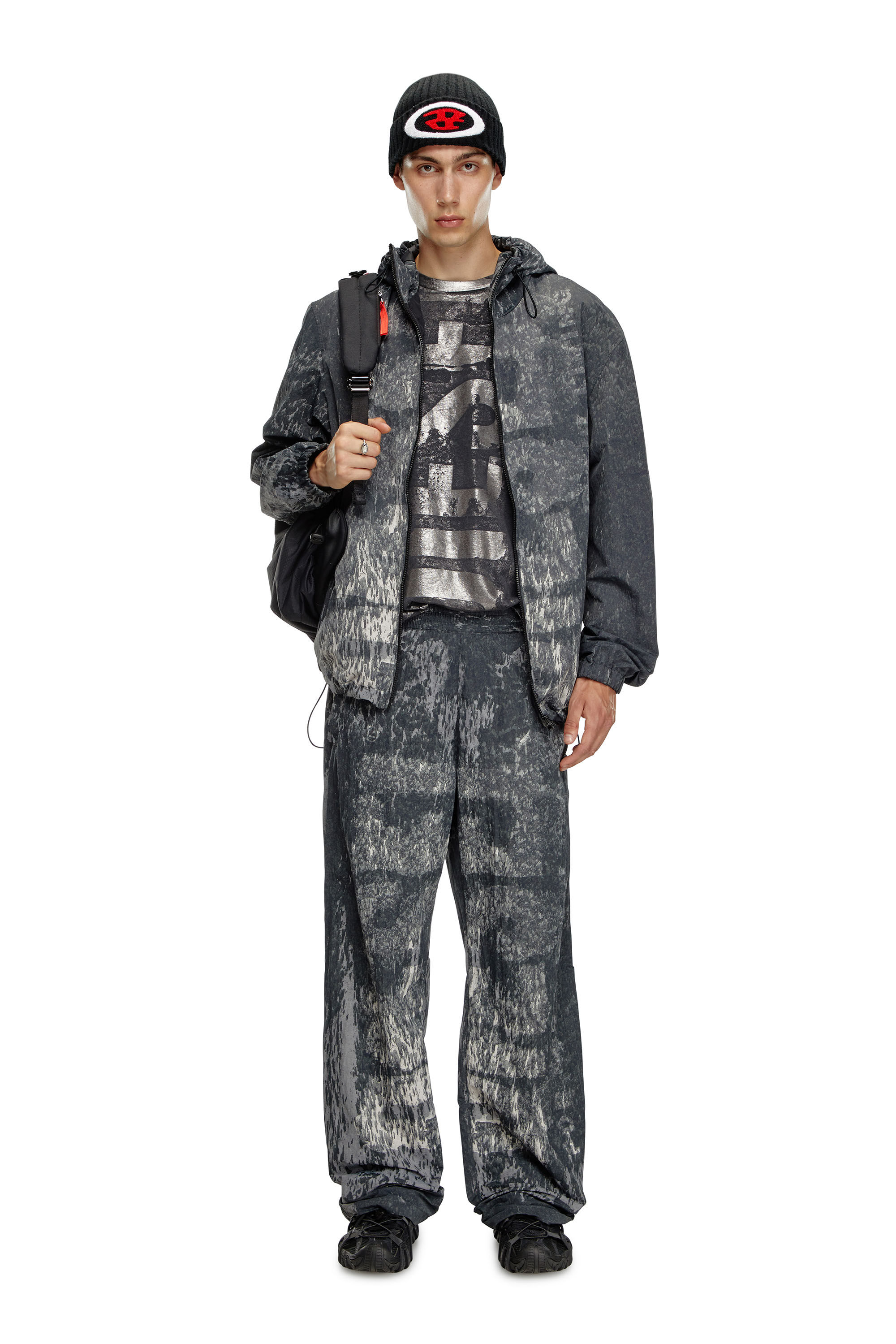 Diesel - J-BRICK, Herren Windjacke mit Kapuze und Rain-Camo-Print in Schwarz - 1